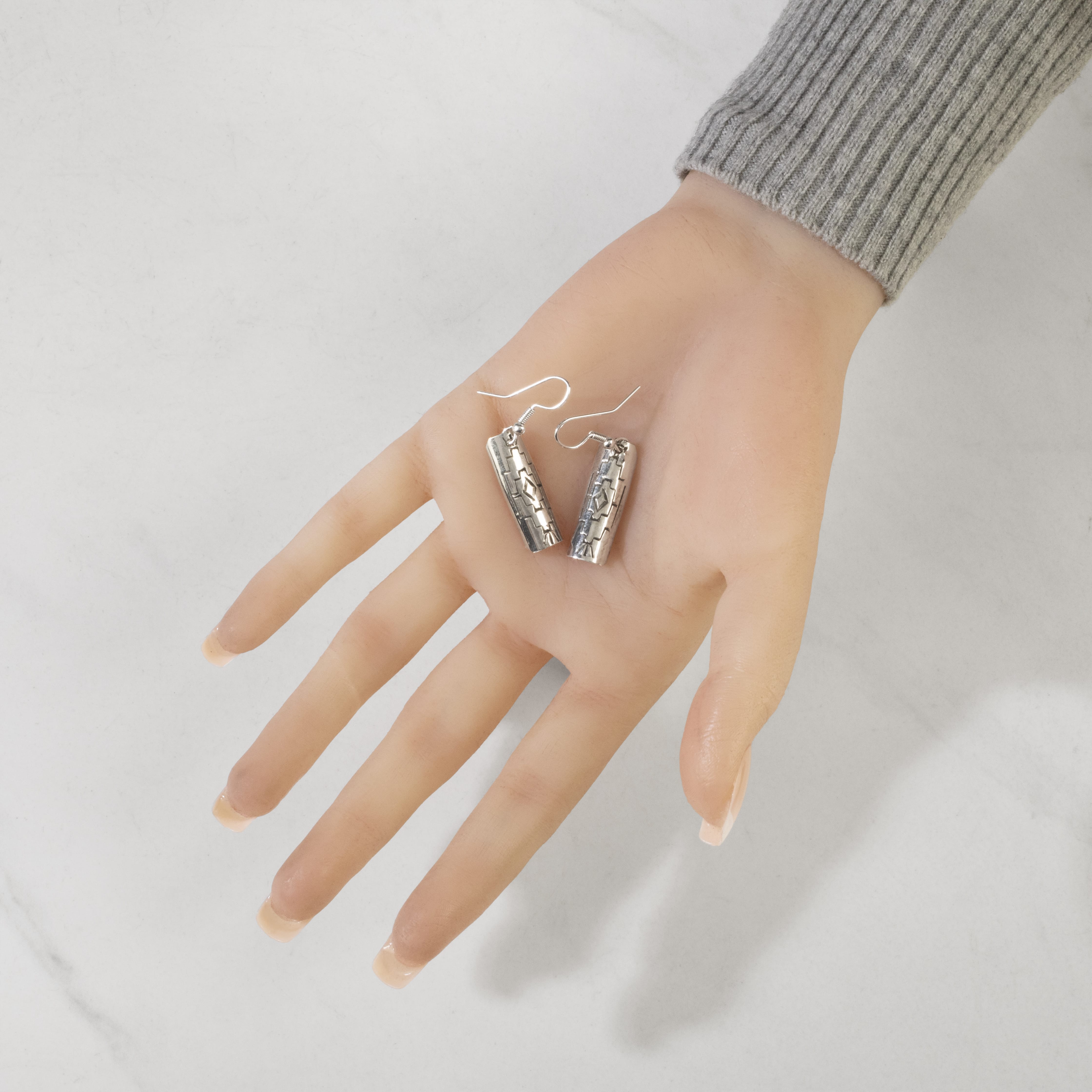 Kalifano Native American Jewelry Florence Tahe Rectangle Dangle Navajo USA Native American Made 925 Sterling Silver Earrings with French Hook NAE100.010