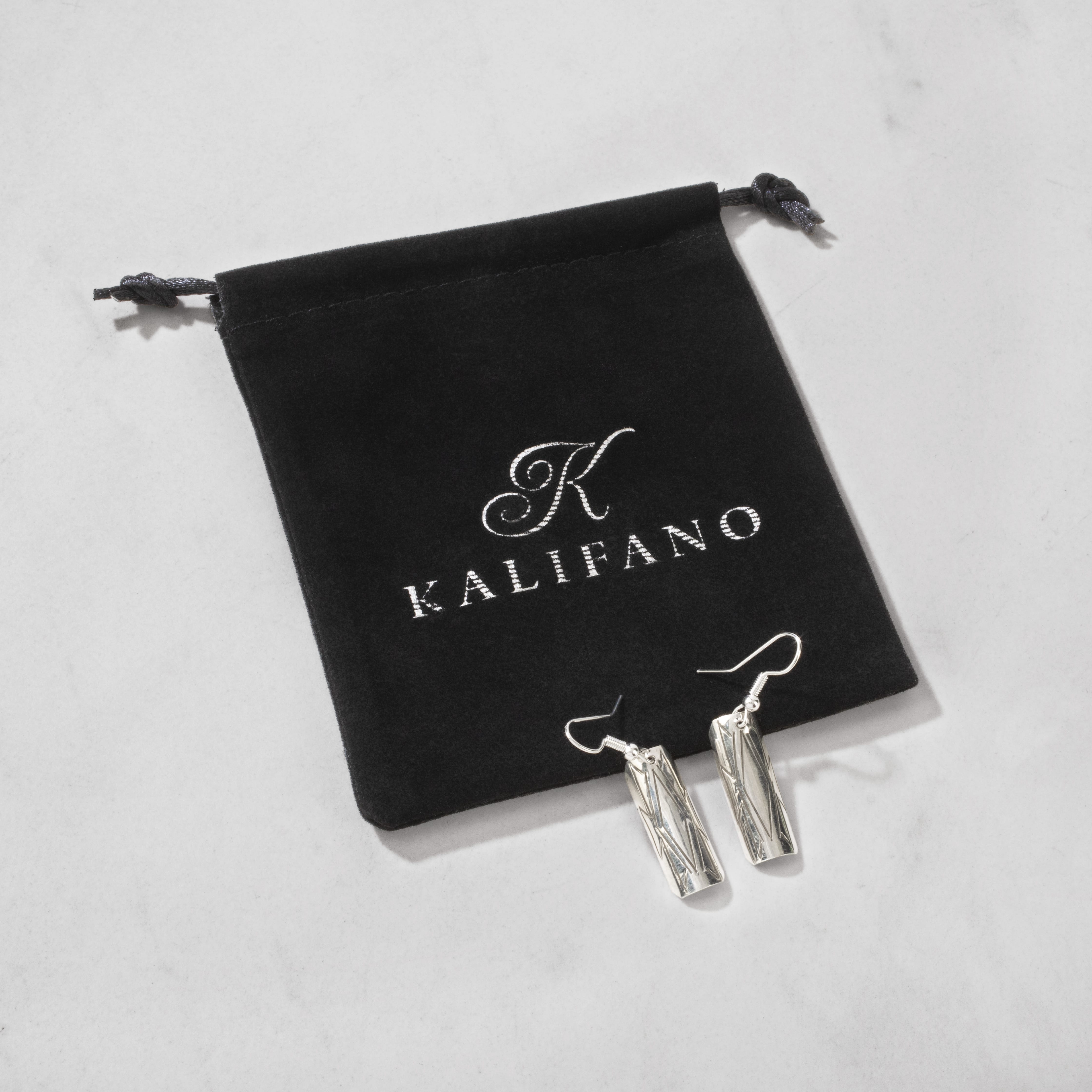 Kalifano Native American Jewelry Florence Tahe Rectangle Dangle Navajo USA Native American Made 925 Sterling Silver Earrings with French Hook NAE100.013