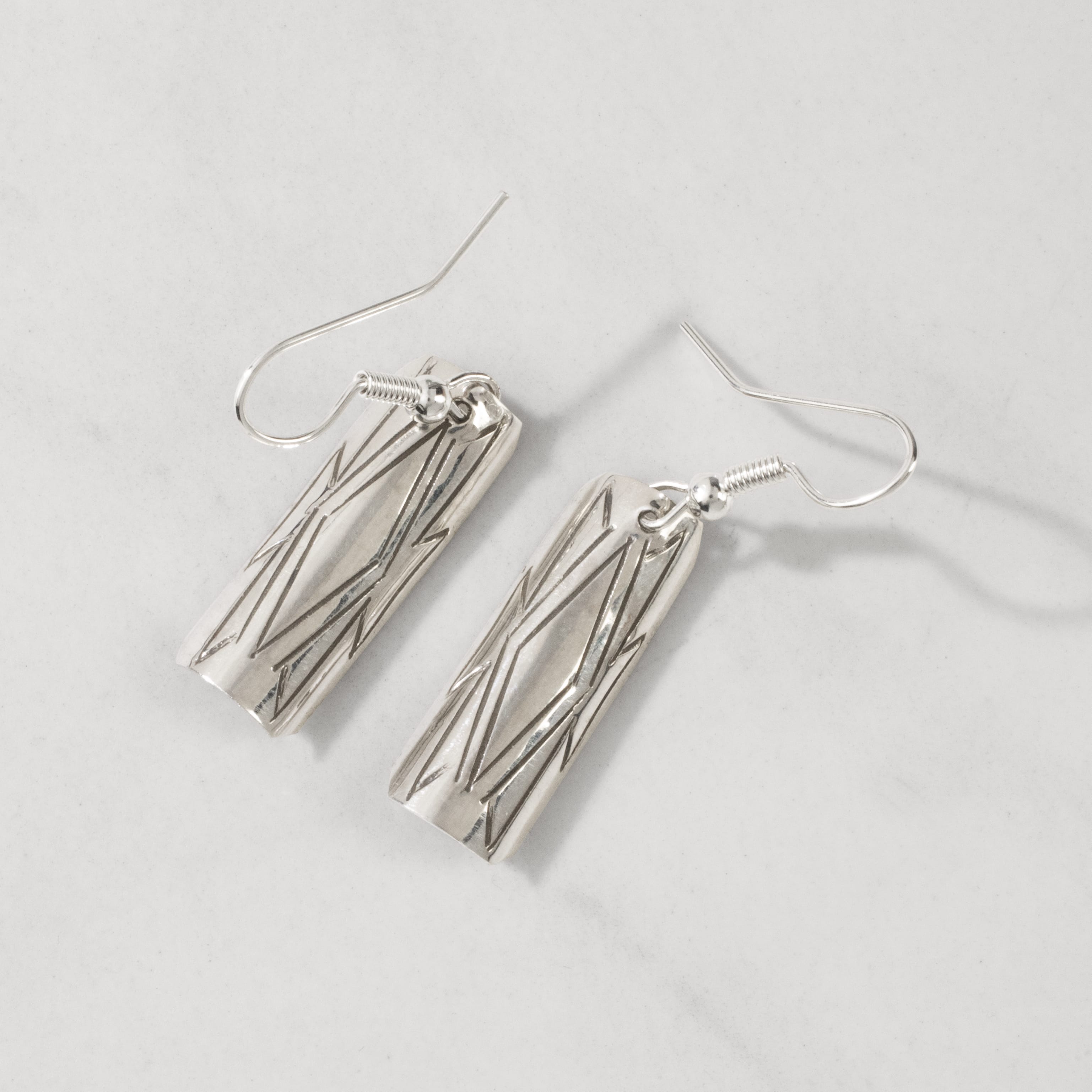 Kalifano Native American Jewelry Florence Tahe Rectangle Dangle Navajo USA Native American Made 925 Sterling Silver Earrings with French Hook NAE100.013
