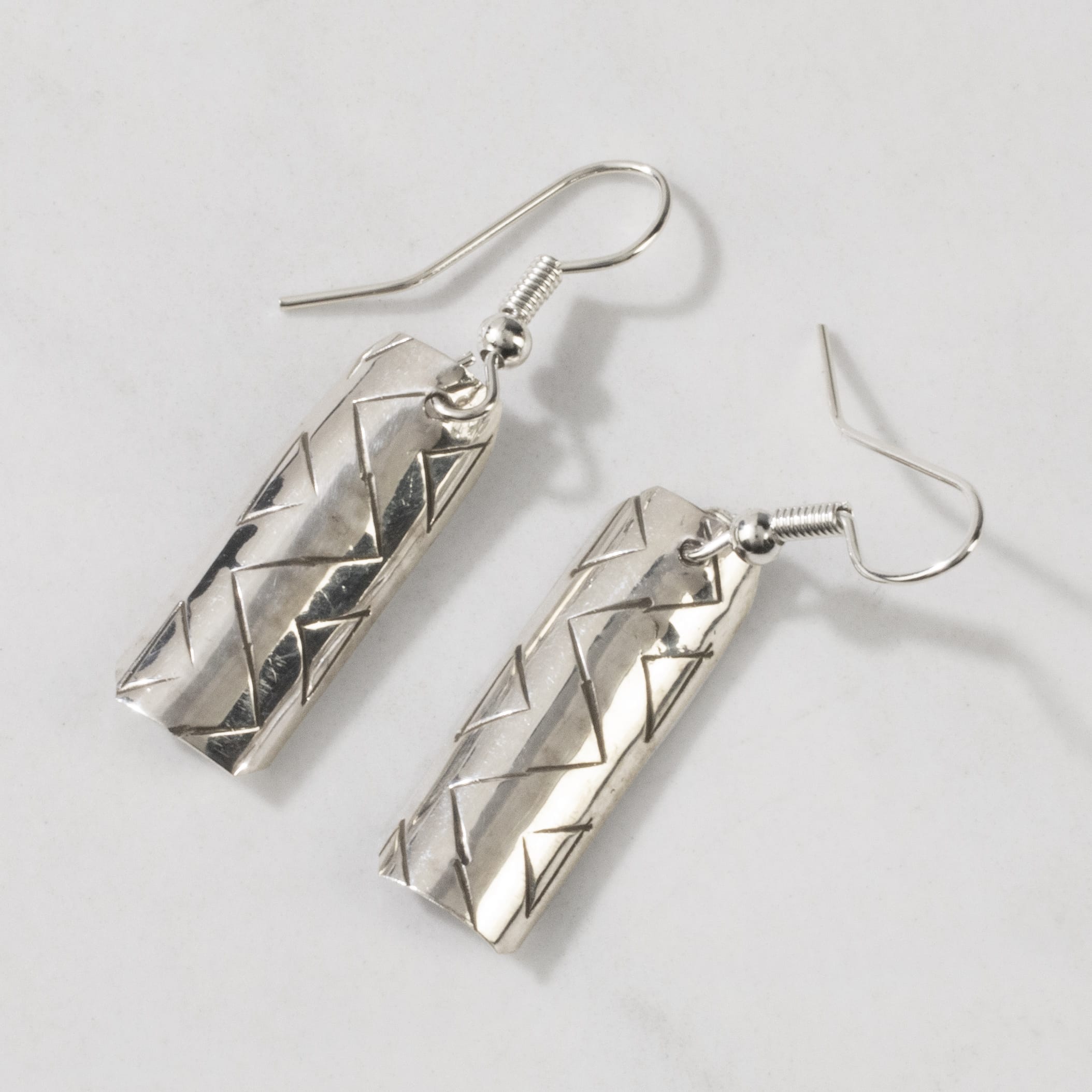Kalifano Native American Jewelry Florence Tahe Rectangle Dangle Navajo USA Native American Made 925 Sterling Silver Earrings with French Hook NAE100.014