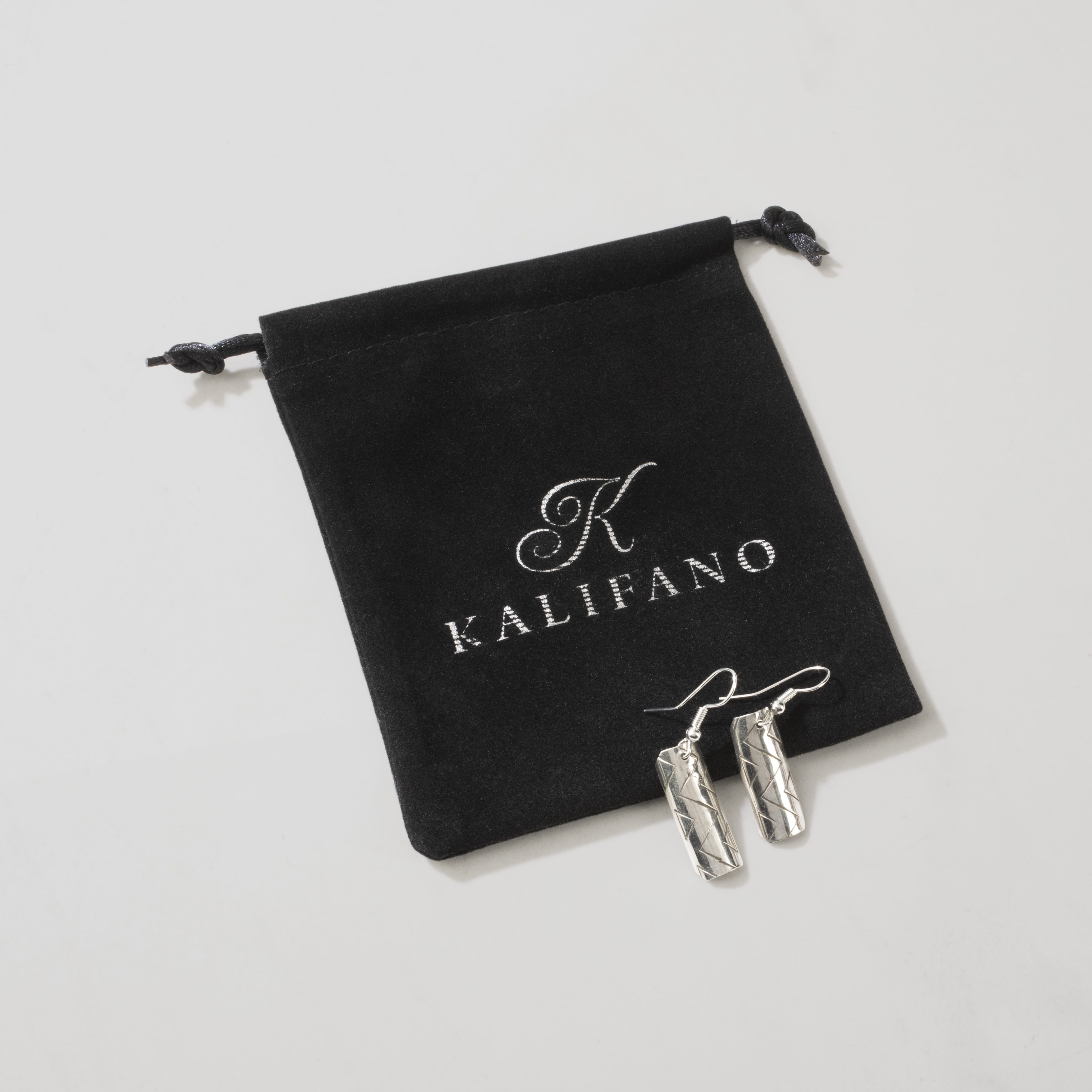 Kalifano Native American Jewelry Florence Tahe Rectangle Dangle Navajo USA Native American Made 925 Sterling Silver Earrings with French Hook NAE100.014