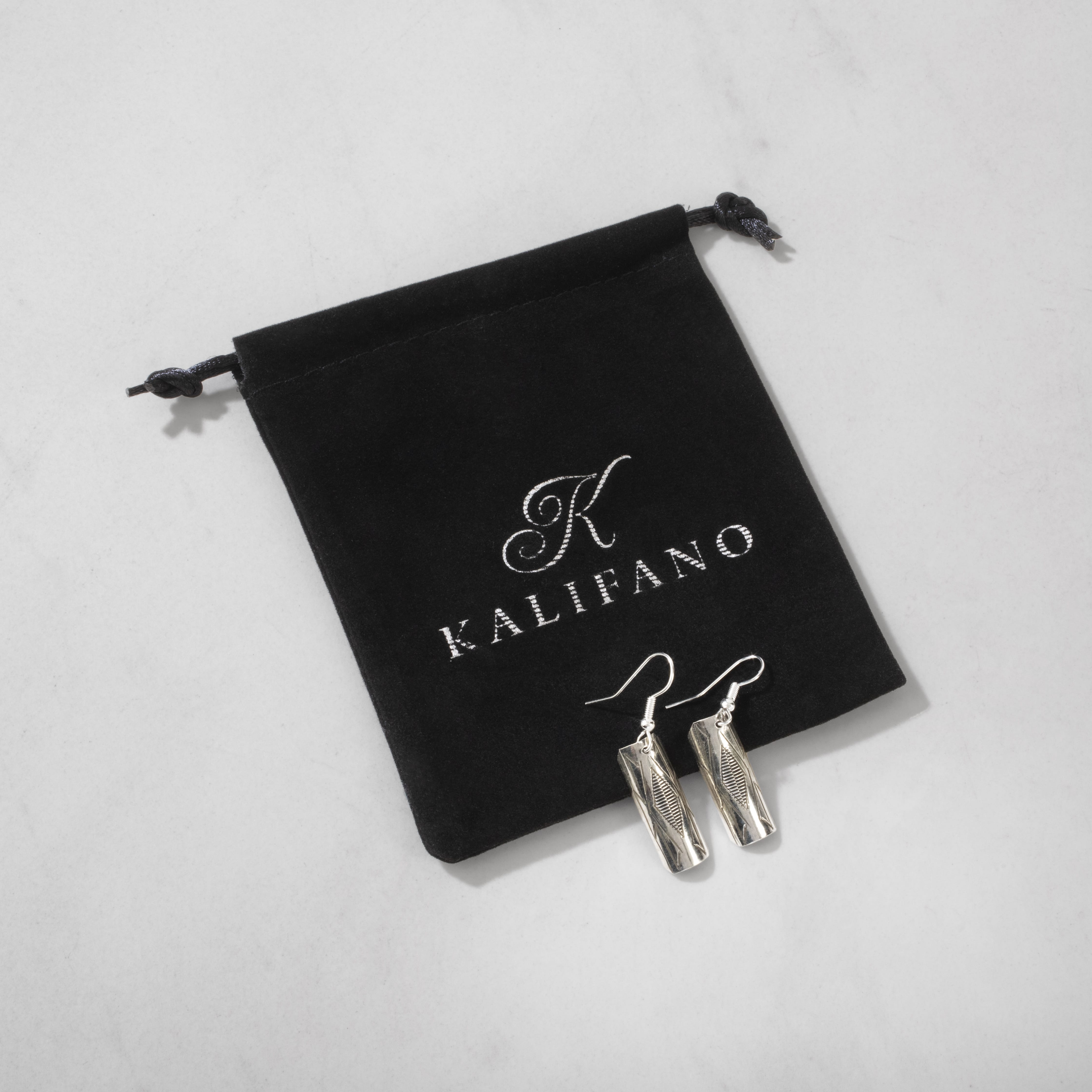 Kalifano Native American Jewelry Florence Tahe Rectangle Dangle Navajo USA Native American Made 925 Sterling Silver Earrings with French Hook NAE100.015
