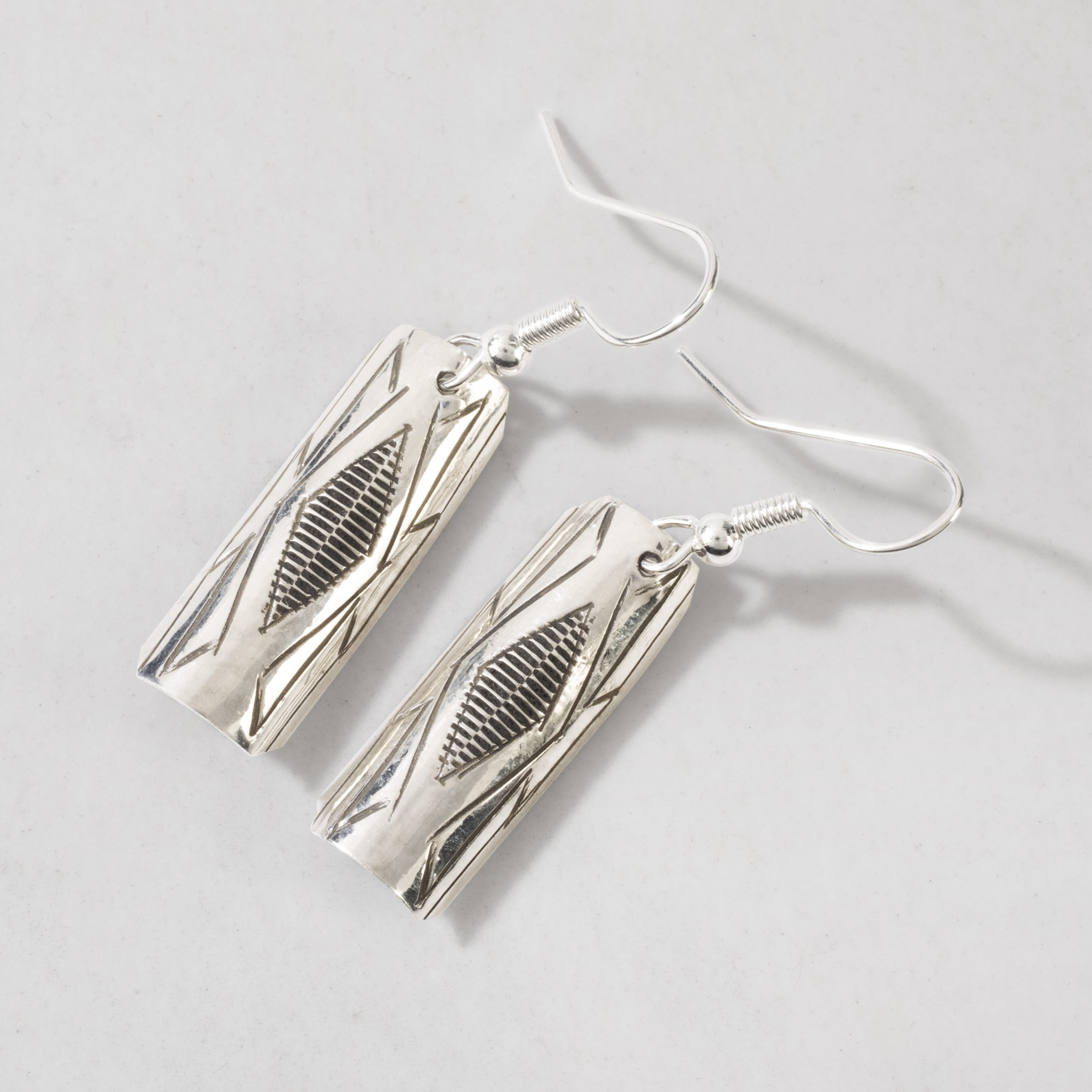 Kalifano Native American Jewelry Florence Tahe Rectangle Dangle Navajo USA Native American Made 925 Sterling Silver Earrings with French Hook NAE100.015