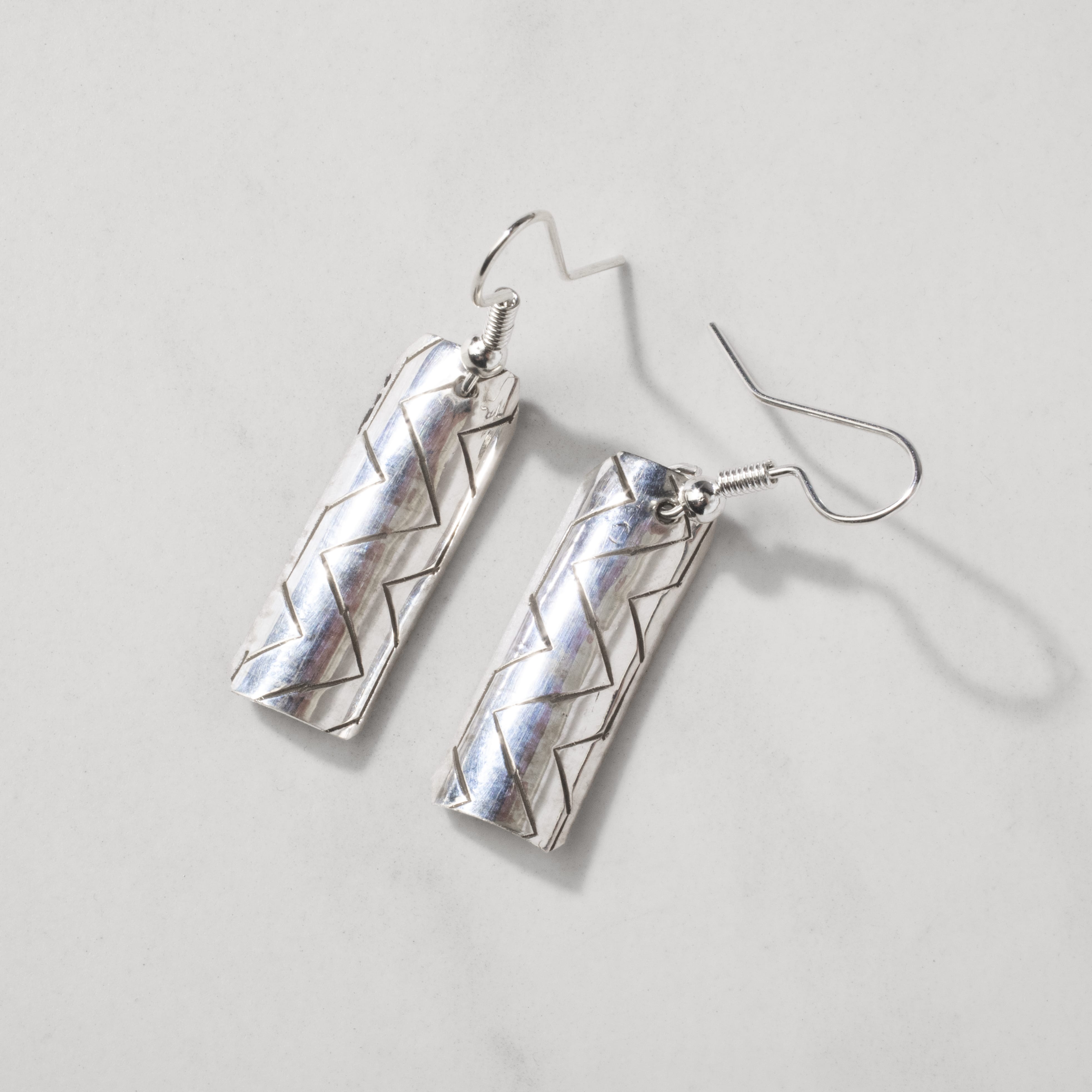 Kalifano Native American Jewelry Florence Tahe Rectangle Navajo USA Native American Made 925 Sterling Silver Earrings with French Hook NAE100.009