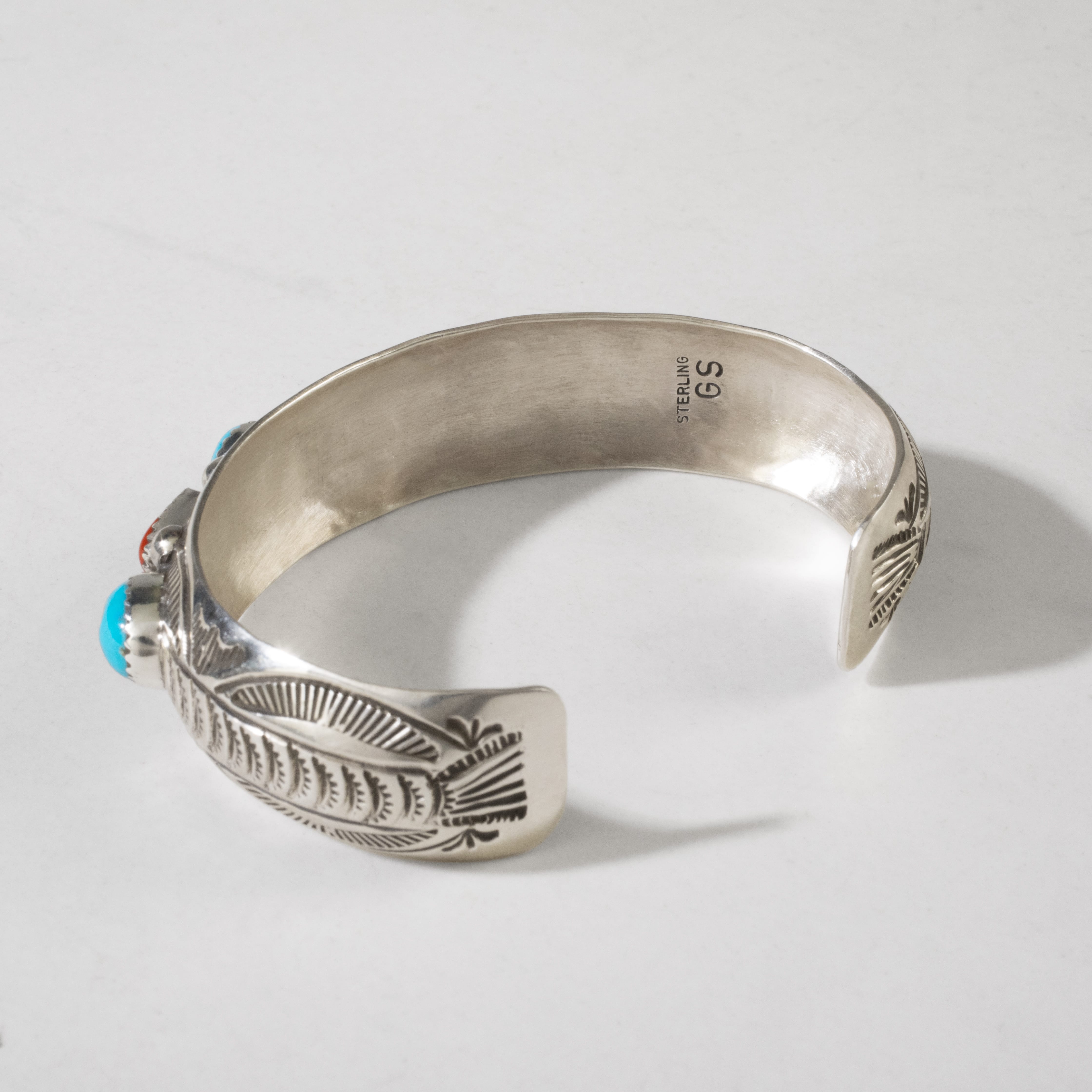Kalifano Native American Jewelry Grace Silver Kingman Turquoise & Coral Navajo USA Native American Made 925 Sterling Silver Cuff NAB1200.055