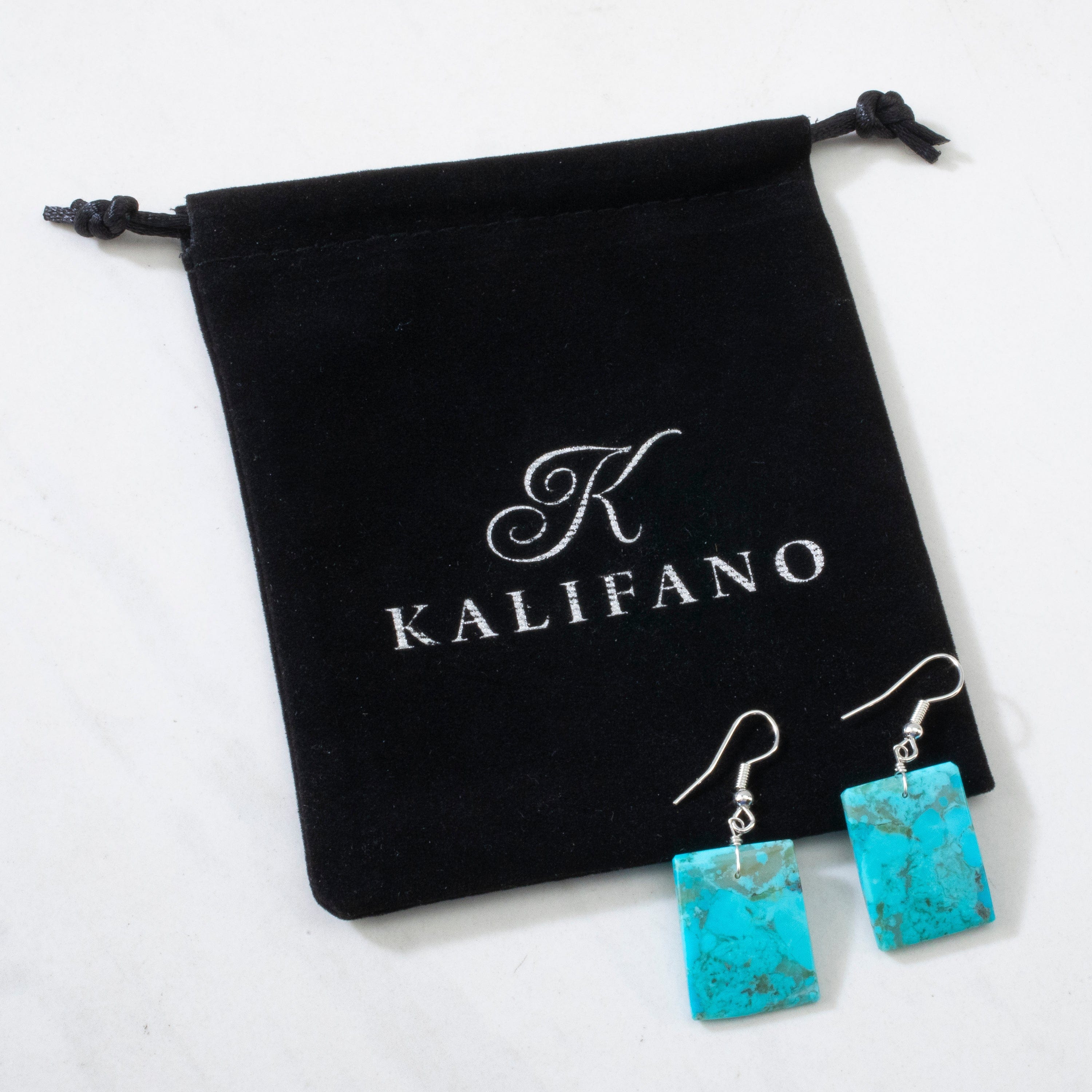 Kalifano Native American Jewelry Jameson Pete Kingman Turquoise Rectangular USA Navajo Native American Made 925 Sterling Silver Earrings with French Hook Backing NAE150.015