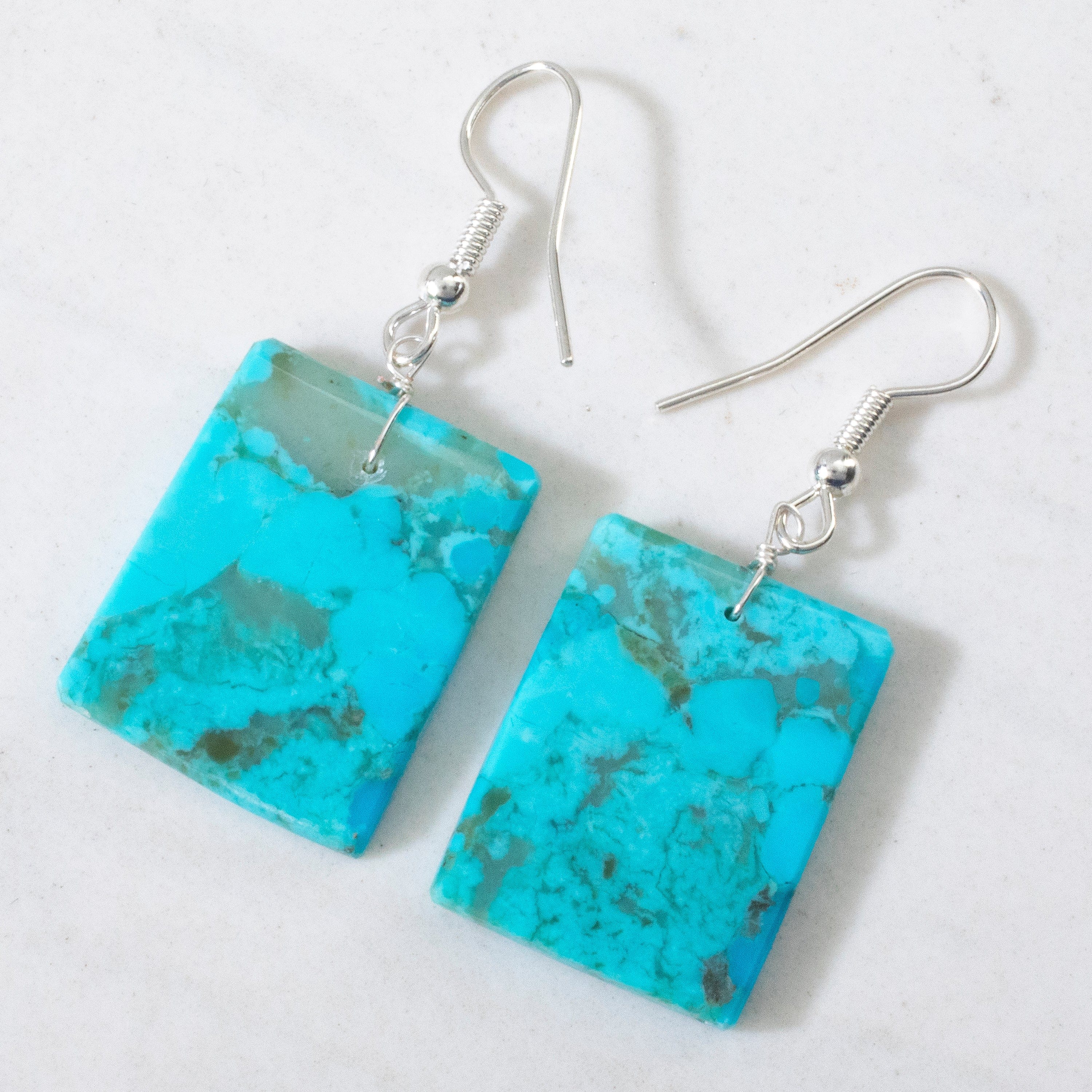 Kalifano Native American Jewelry Jameson Pete Kingman Turquoise Rectangular USA Navajo Native American Made 925 Sterling Silver Earrings with French Hook Backing NAE150.015