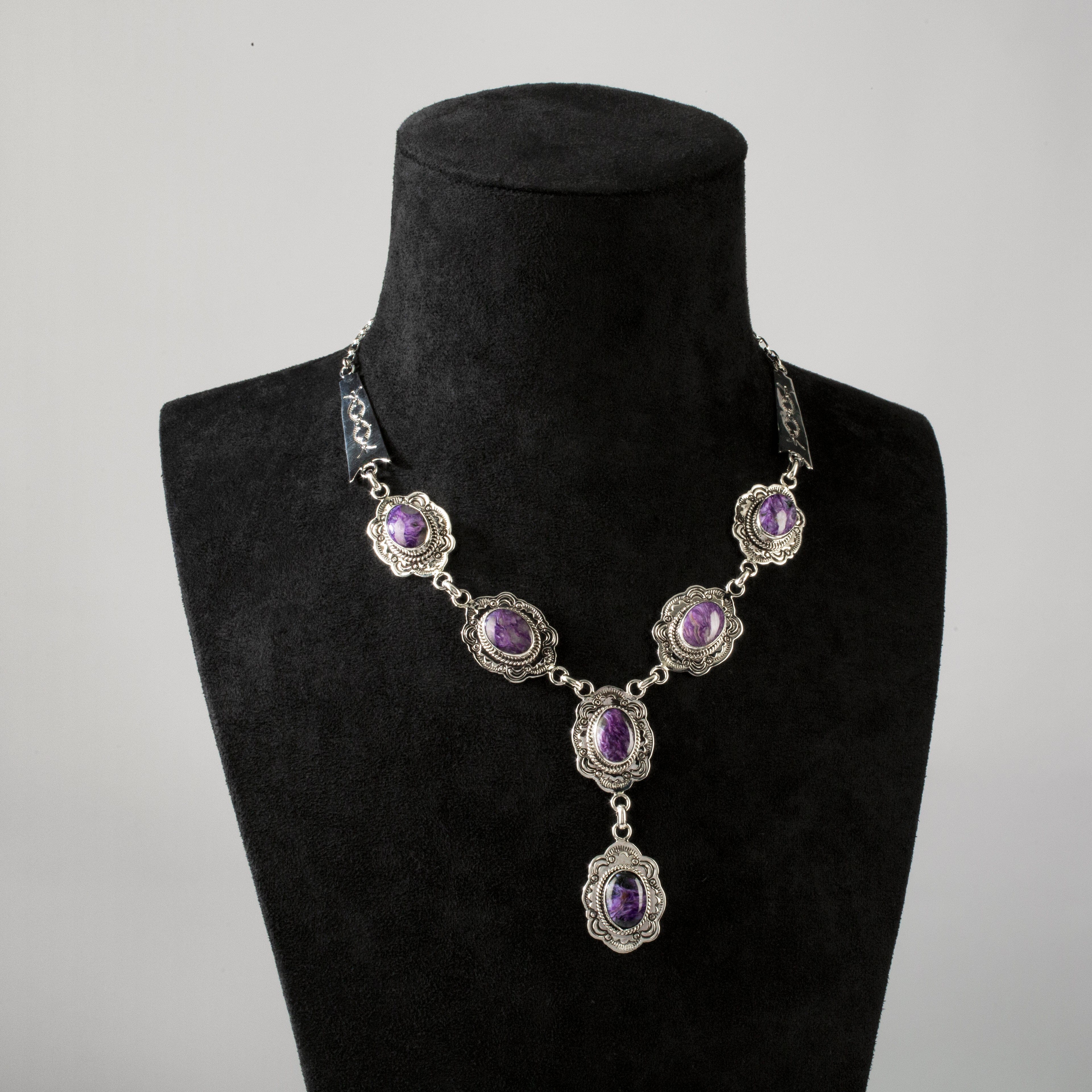 Kalifano Native American Jewelry Joe Piaso Jr. Charoite Navajo USA Native American 925 Sterling Silver Necklace NAN5100.003