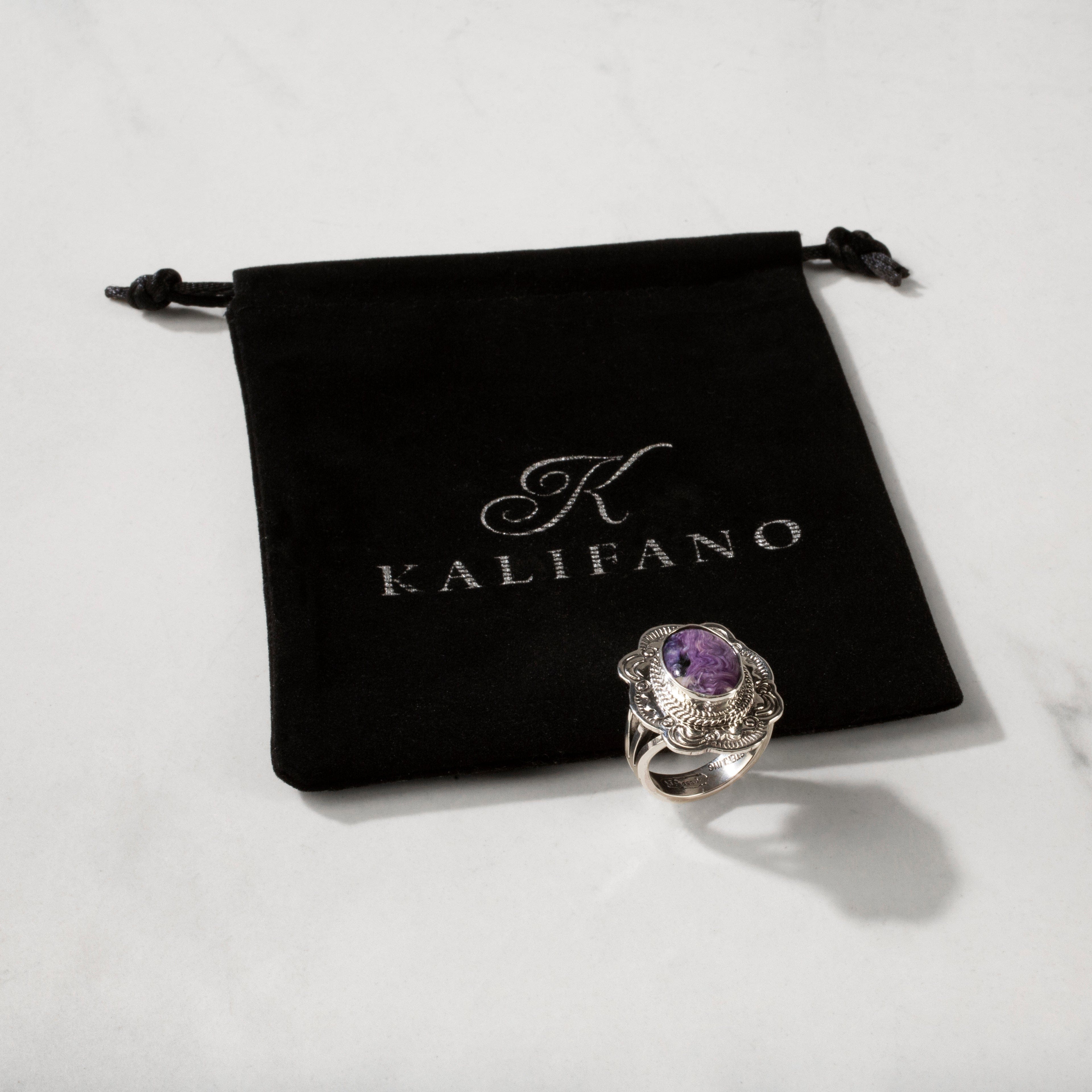 Kalifano Native American Jewelry Joe Piaso Jr. Charoite Navajo USA Native American 925 Sterling Silver Ring