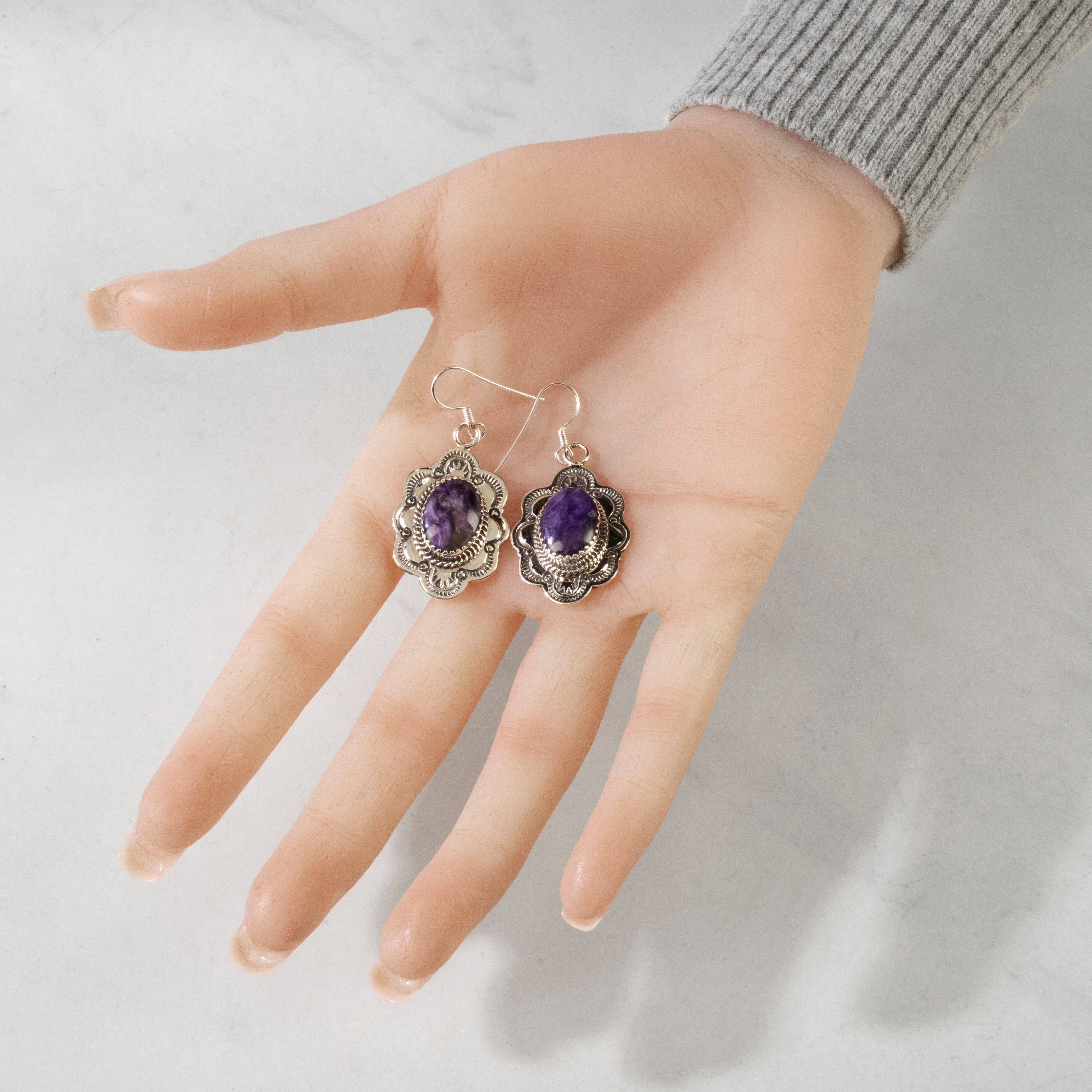 Kalifano Native American Jewelry Joe Piaso Jr. Charoite Navajo USA Native American Made 925 Sterling Silver Earrings with French Hook NAE1350.001