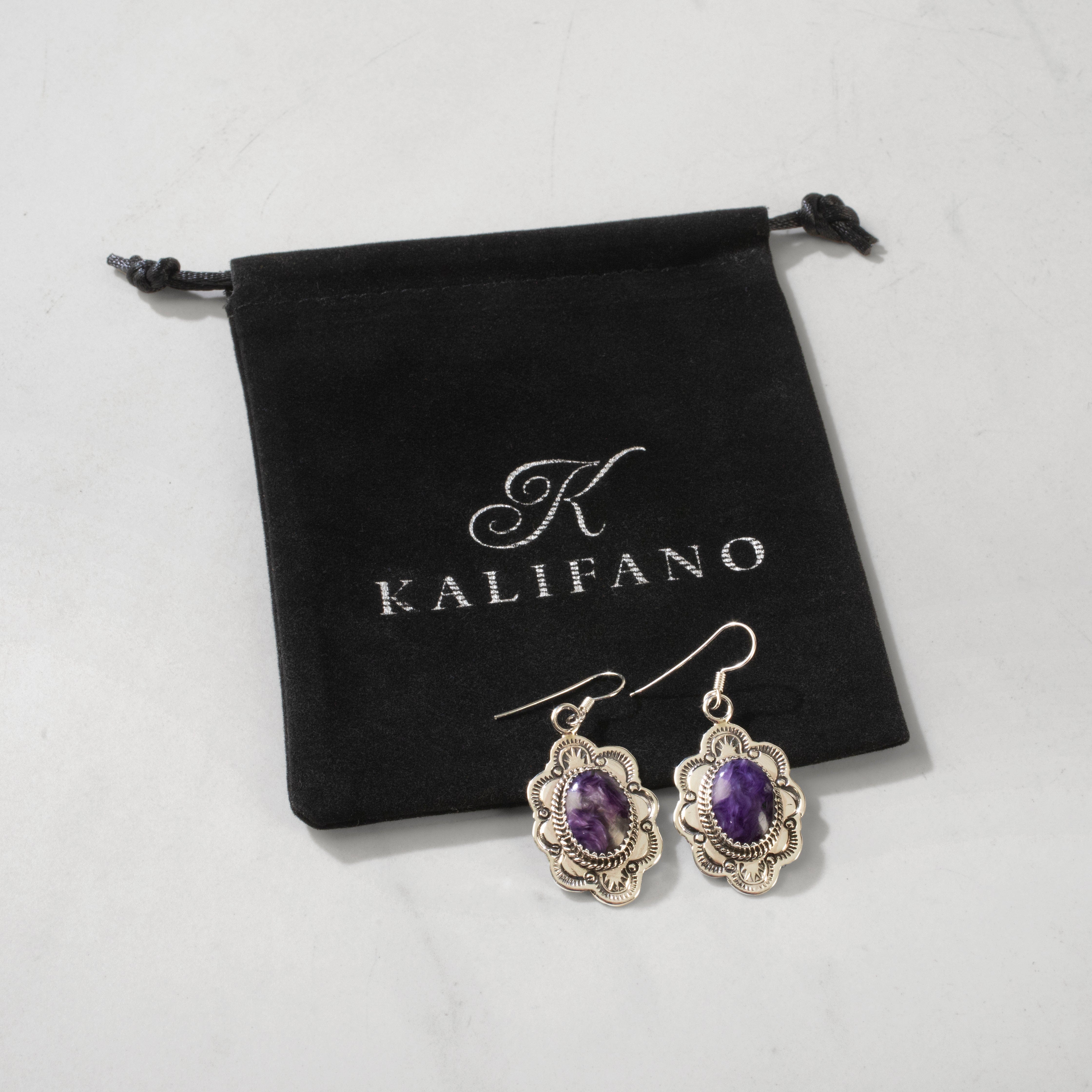 Kalifano Native American Jewelry Joe Piaso Jr. Charoite Navajo USA Native American Made 925 Sterling Silver Earrings with French Hook NAE1350.001