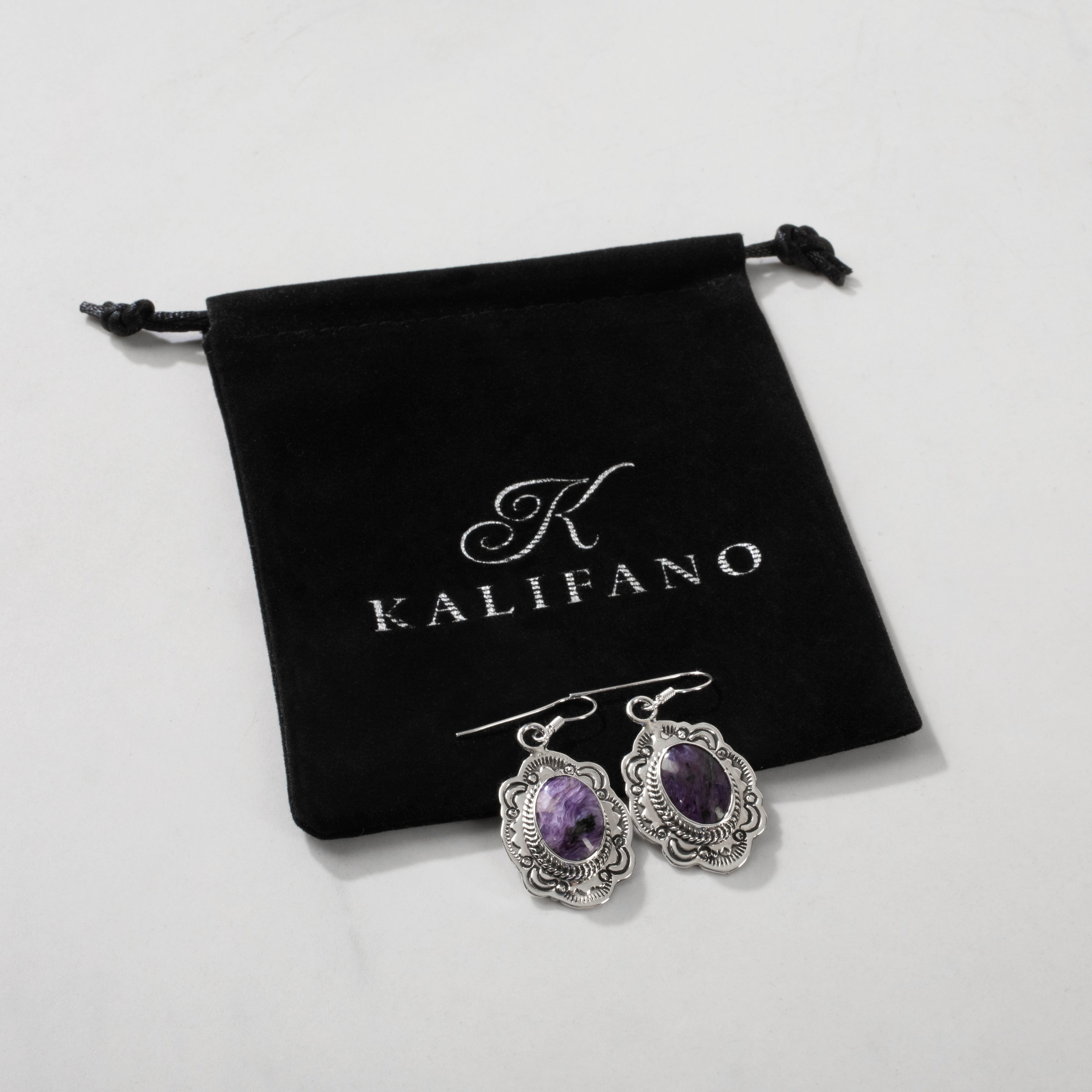 Kalifano Native American Jewelry Joe Piaso Jr. Charoite Navajo USA Native American Made 925 Sterling Silver Earrings with French Hook NAE1350.003
