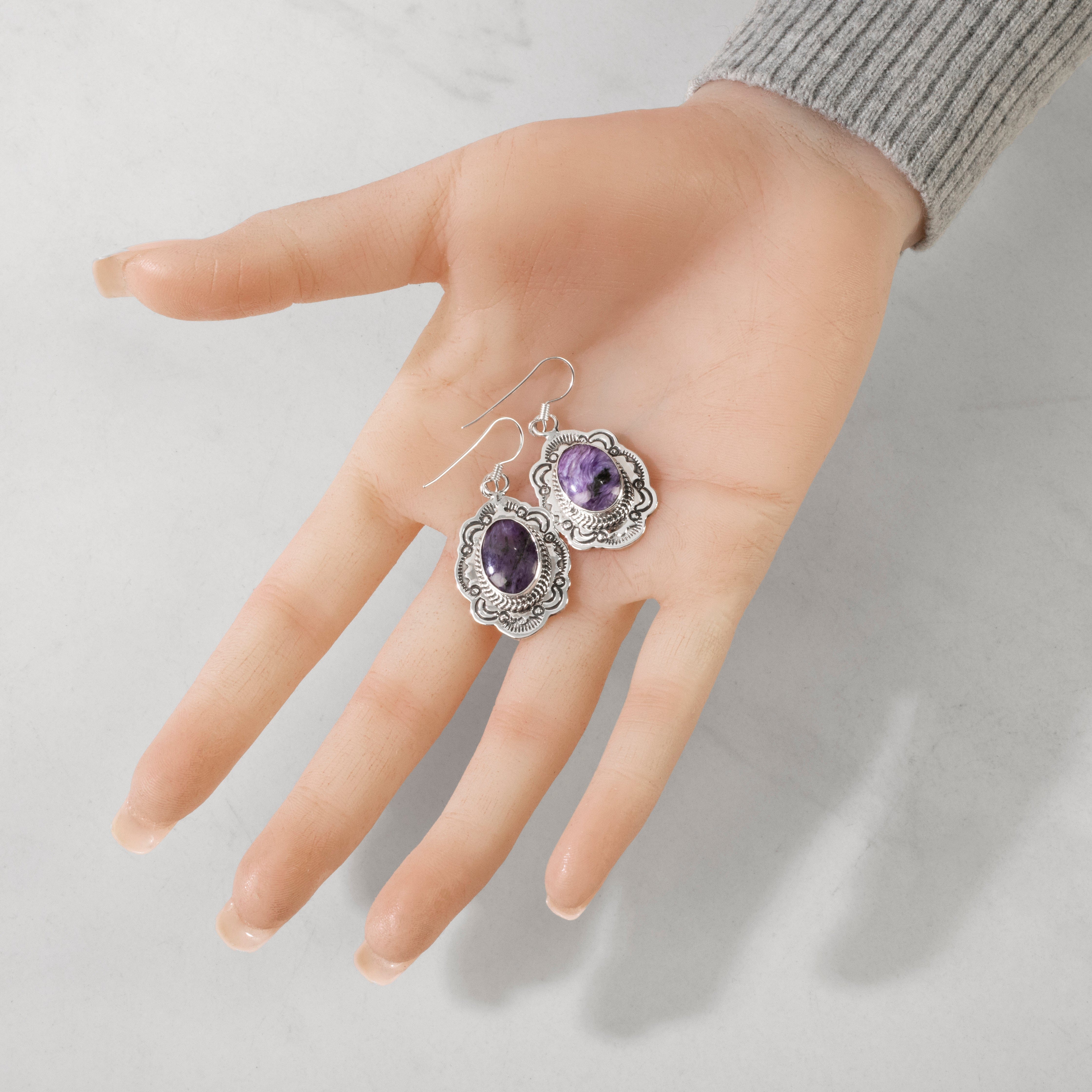 Kalifano Native American Jewelry Joe Piaso Jr. Charoite Navajo USA Native American Made 925 Sterling Silver Earrings with French Hook NAE1350.003