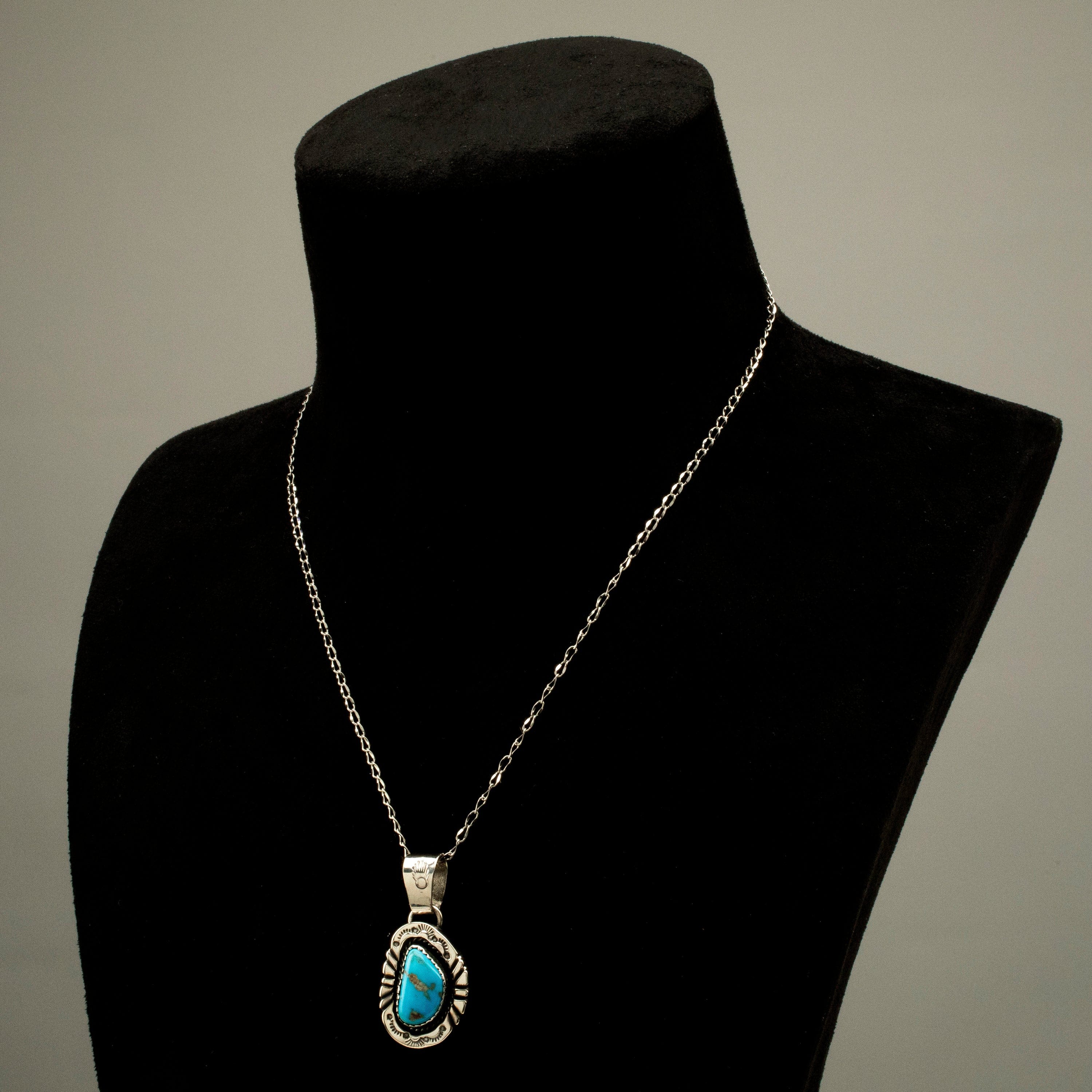 Kalifano Native American Jewelry Joe Piaso Jr. Navajo Sleeping Beauty Turquoise USA Native American Made 925 Sterling Silver Pendant NAN450.001