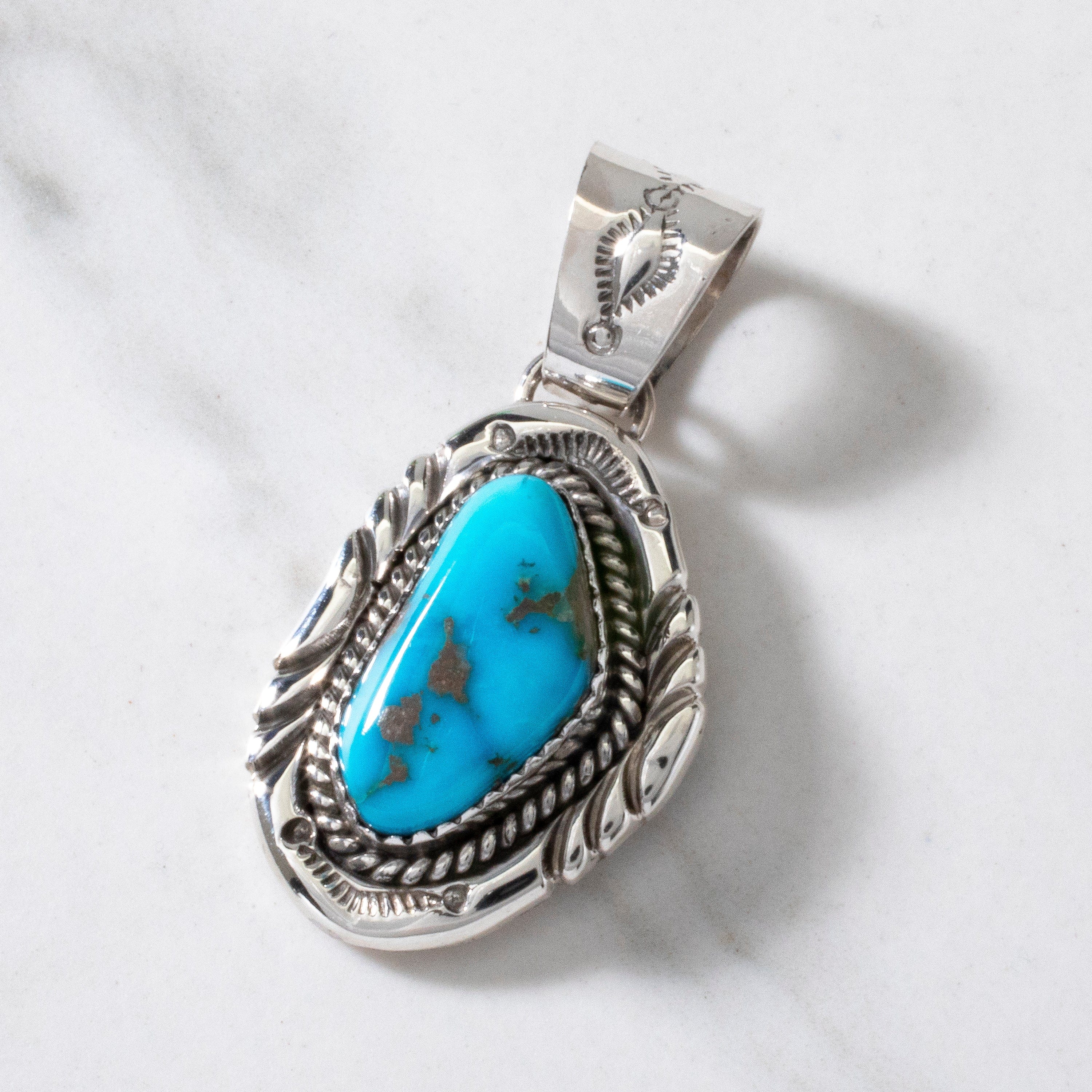 Kalifano Native American Jewelry Joe Piaso Jr. Navajo Sleeping Beauty Turquoise USA Native American Made 925 Sterling Silver Pendant NAN450.002