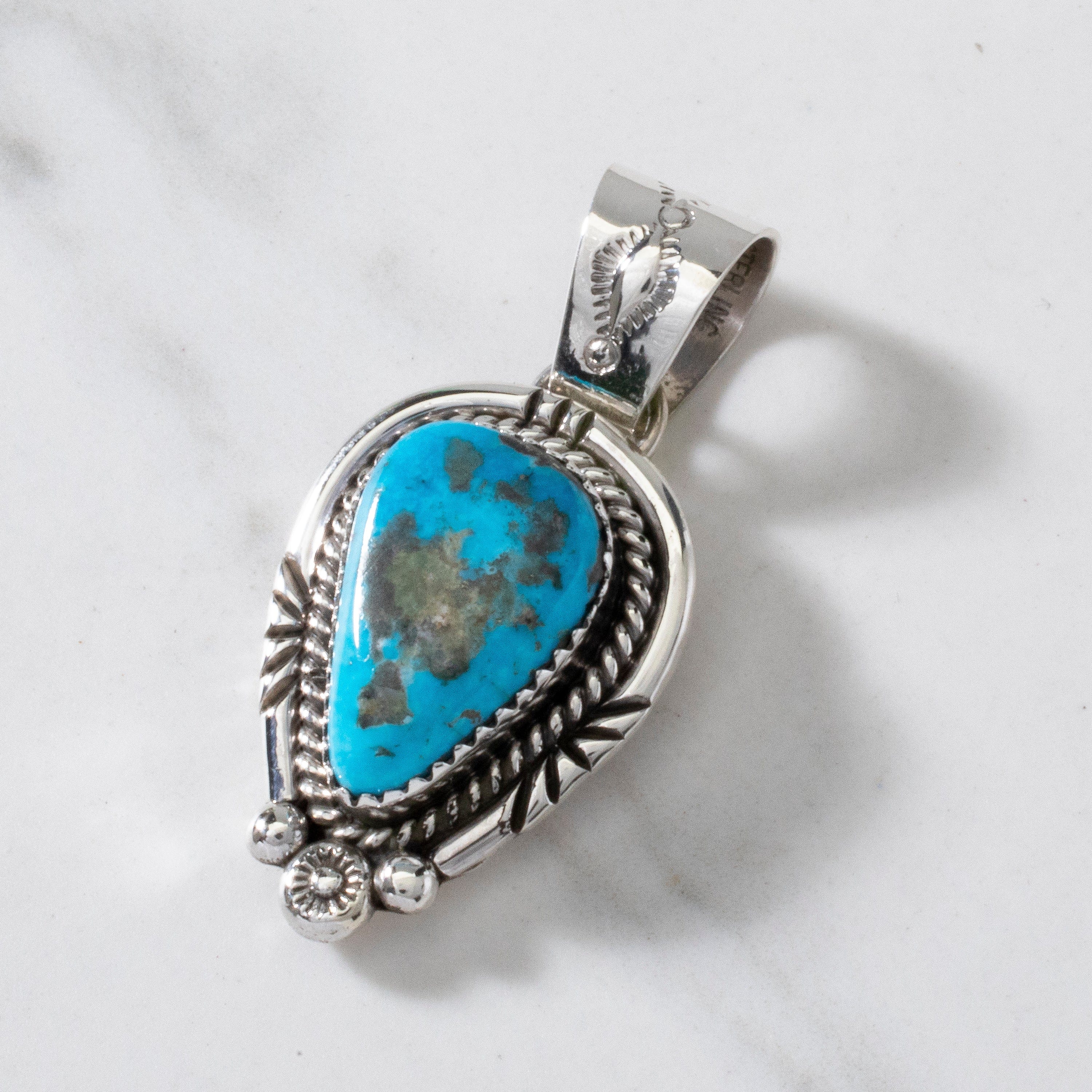 Kalifano Native American Jewelry Joe Piaso Jr. Navajo Sleeping Beauty Turquoise USA Native American Made 925 Sterling Silver Pendant NAN450.006
