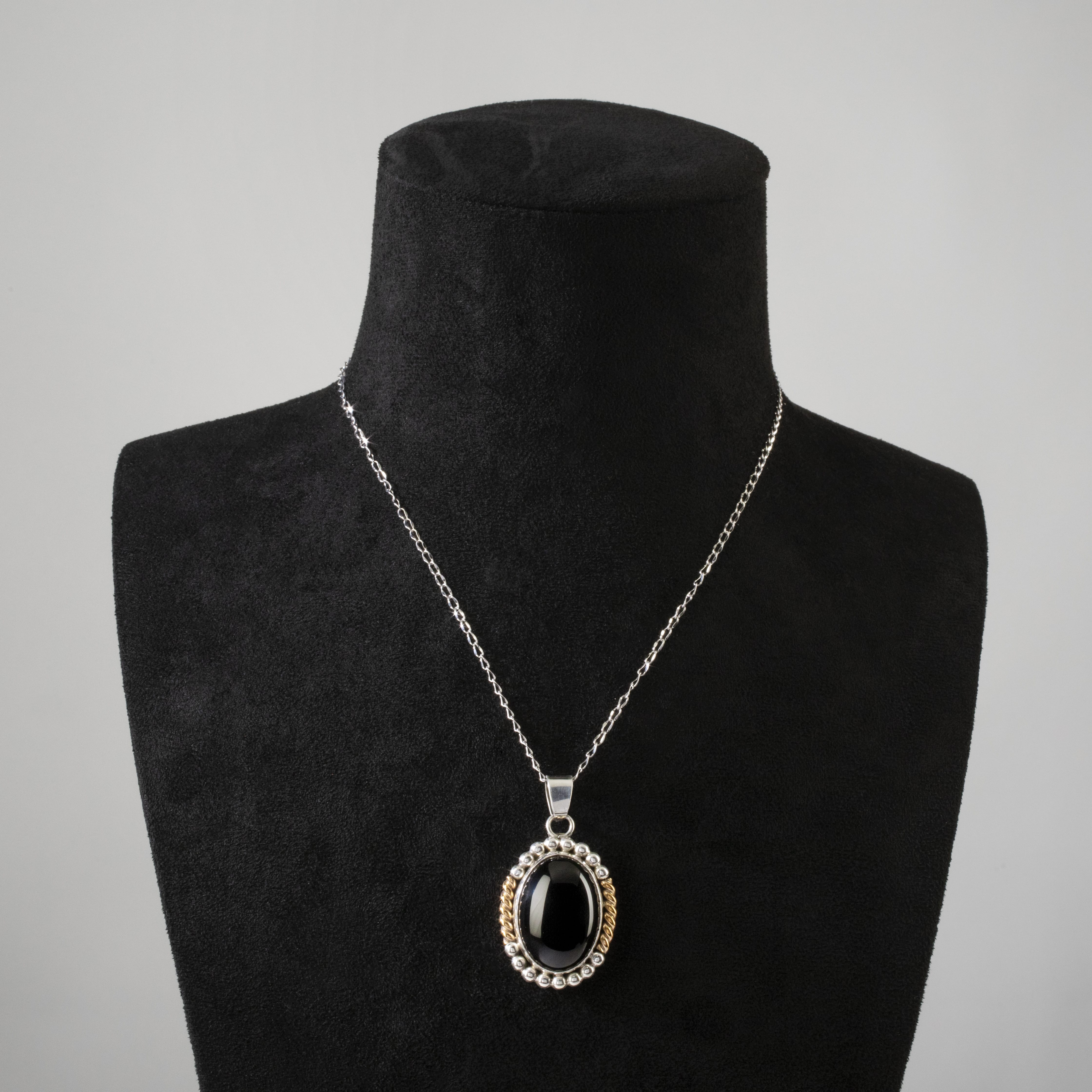 Kalifano Native American Jewelry K. Montoya Black Onyx USA Native American Made 925 Sterling Silver & 12K Gold Filled Pendant NAN550.001