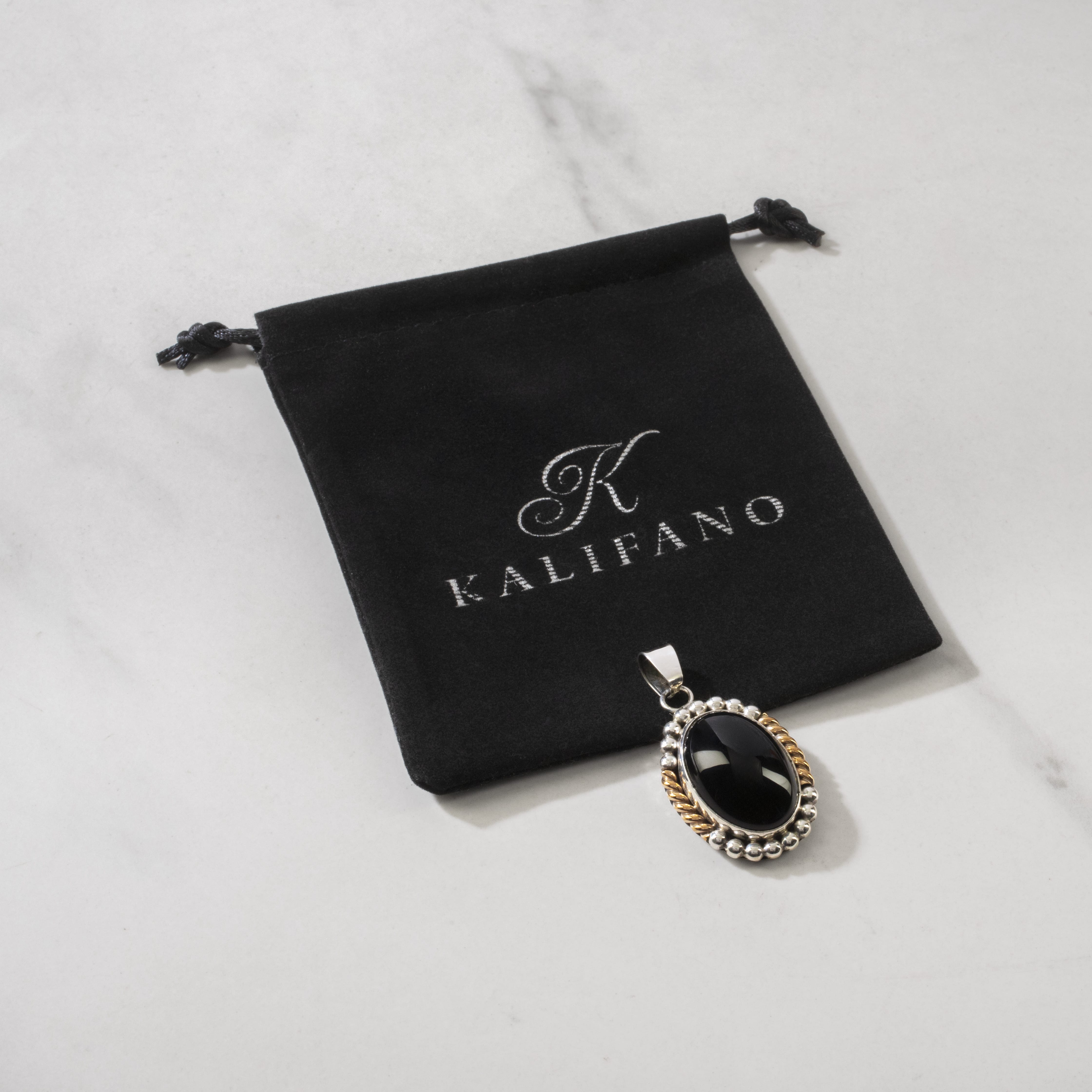 Kalifano Native American Jewelry K. Montoya Black Onyx USA Native American Made 925 Sterling Silver & 12K Gold Filled Pendant NAN550.001