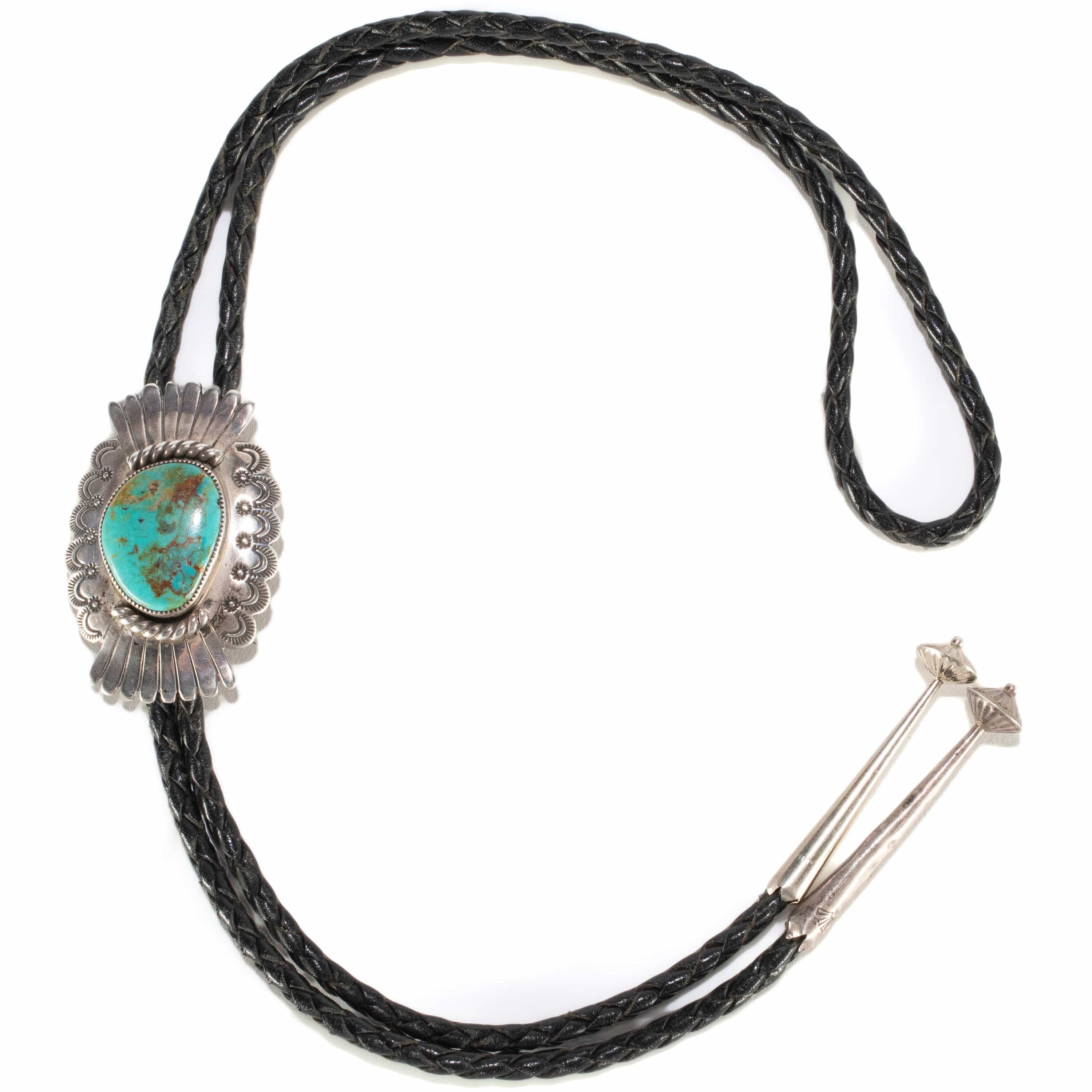 Kalifano Native American Jewelry Kingman Turquoise USA Native American Made 925 Sterling Silver Bolo Tie NABT1000.001
