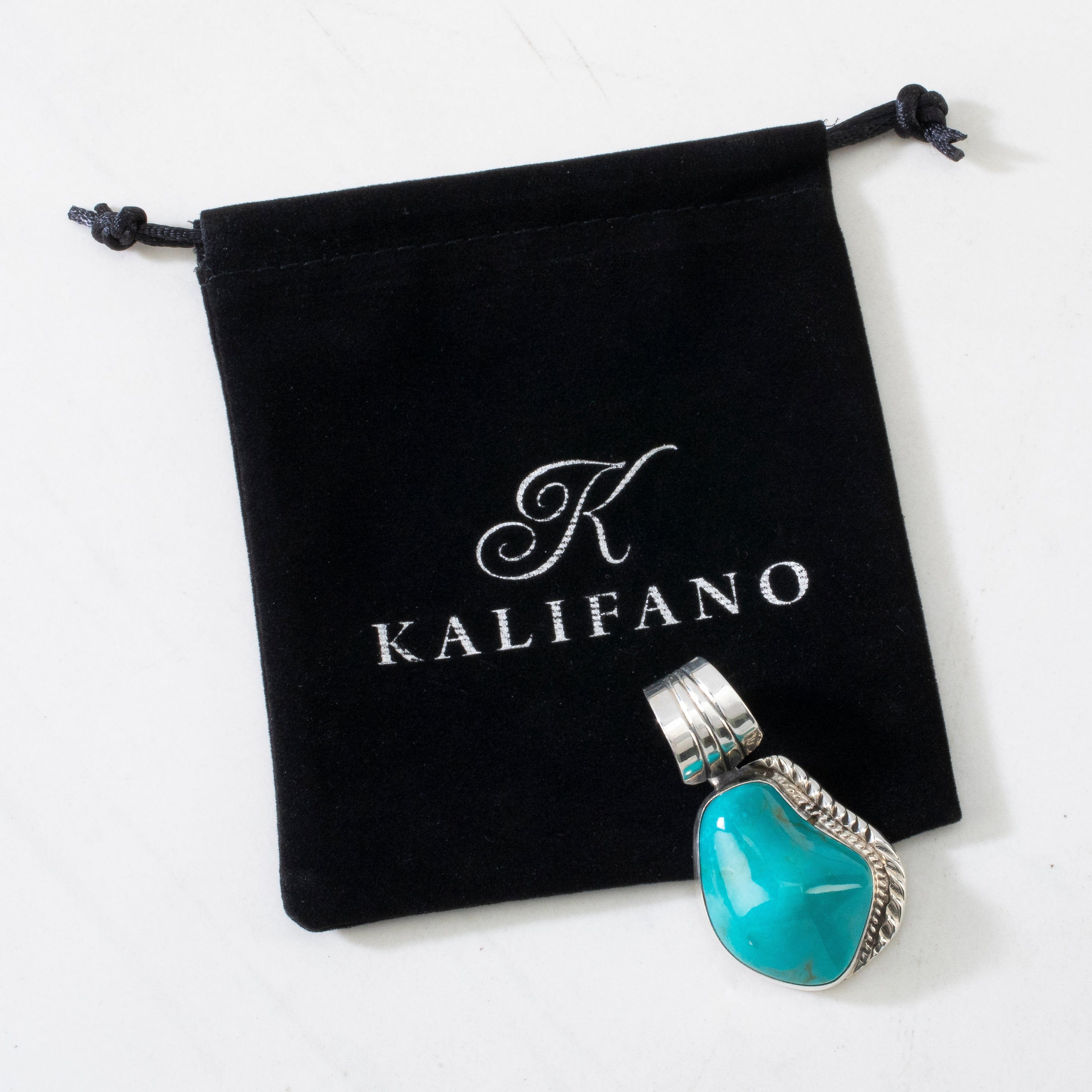 Kalifano Native American Jewelry Kingman Turquoise USA Native American Made 925 Sterling Silver Pendant NAN1200.037