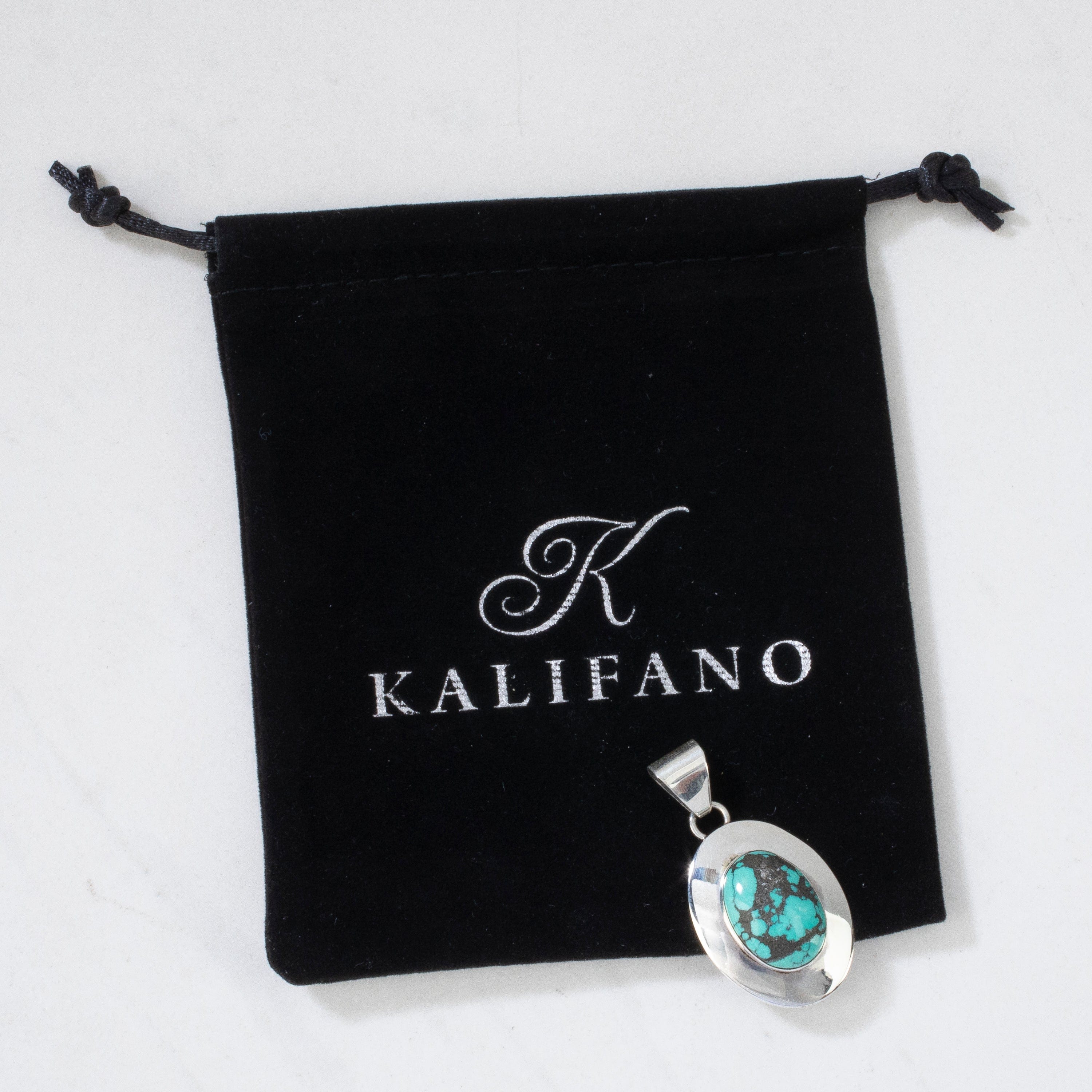 Kalifano Native American Jewelry Kingman Turquoise USA Native American Made 925 Sterling Silver Pendant NAN400.022