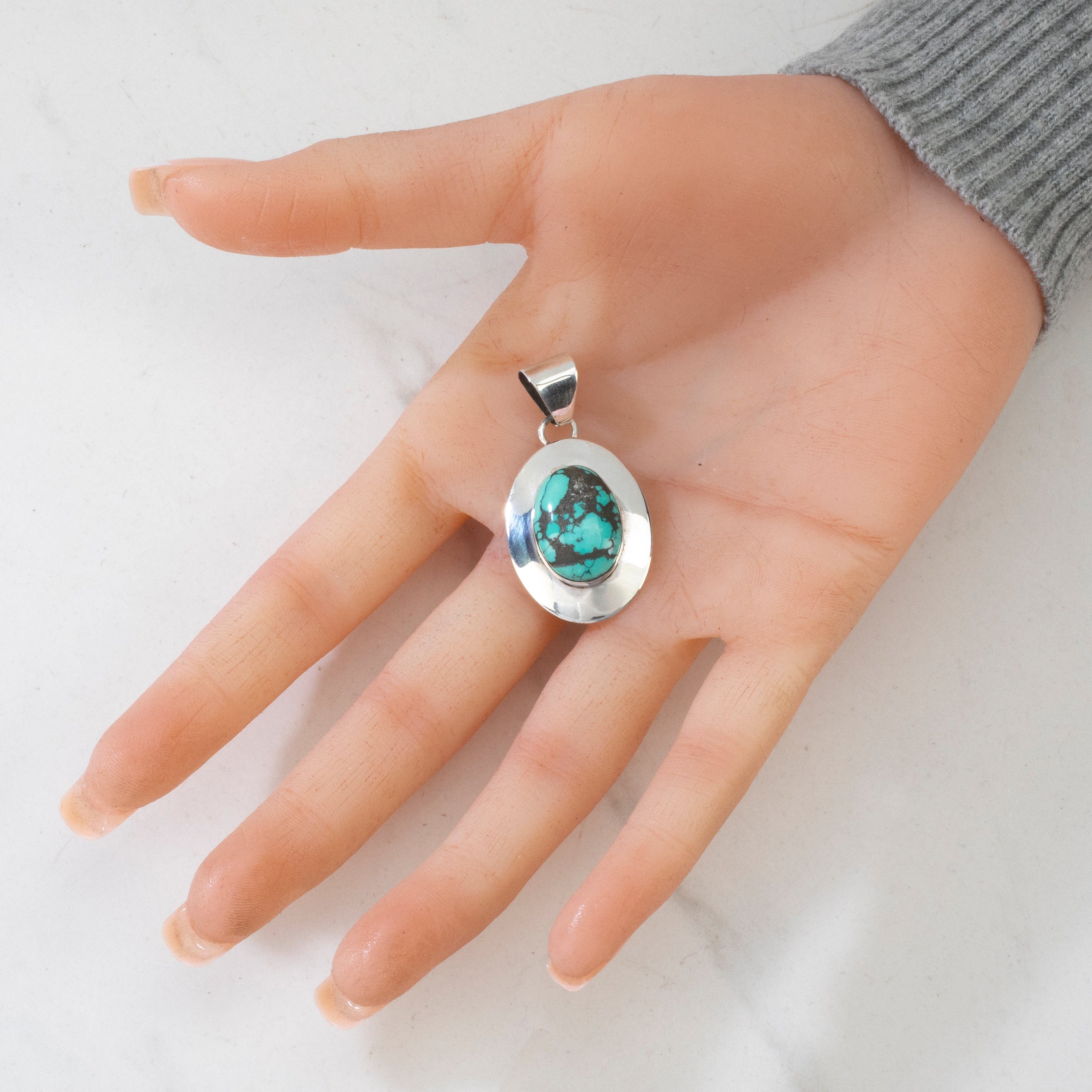 Kalifano Native American Jewelry Kingman Turquoise USA Native American Made 925 Sterling Silver Pendant NAN400.022