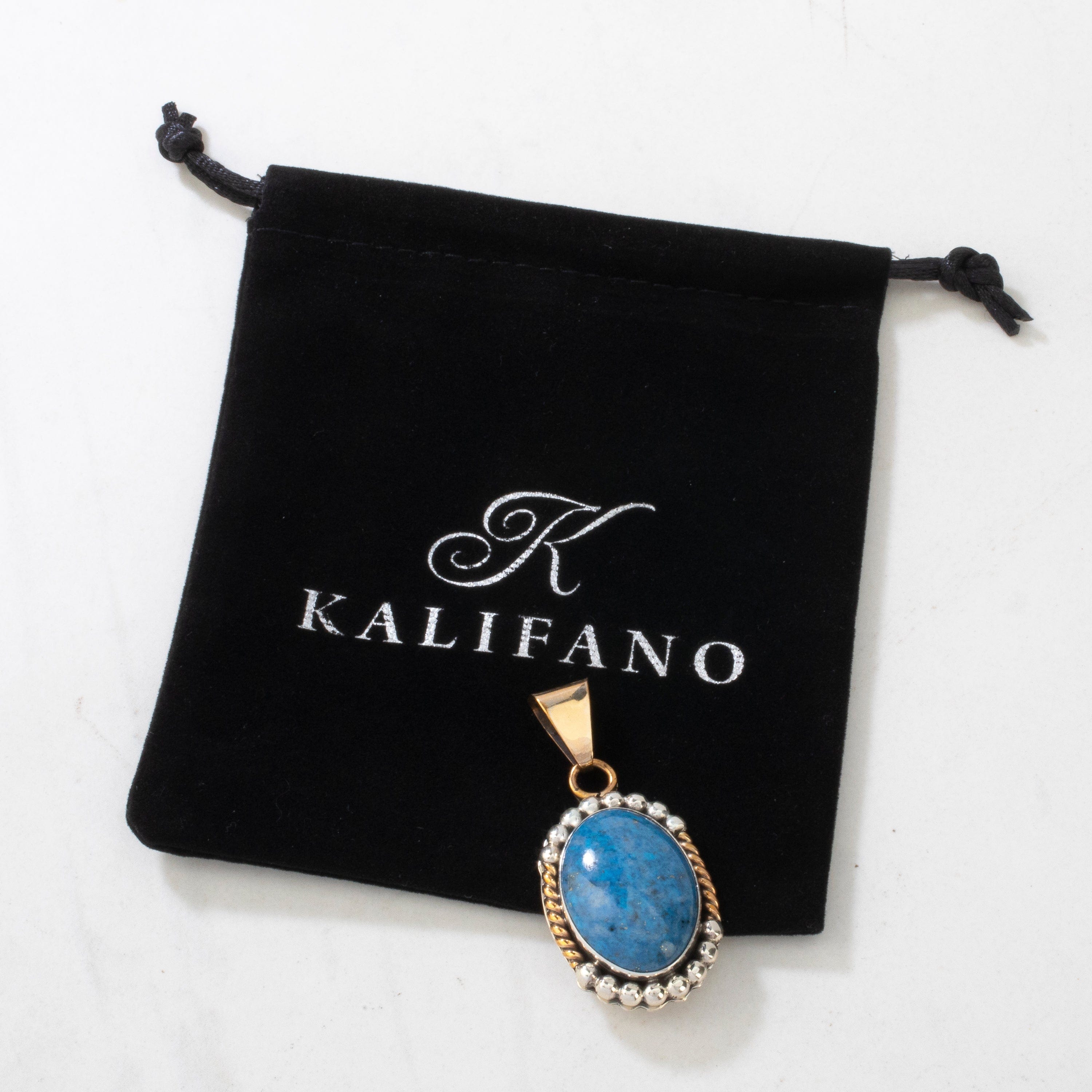 Kalifano Native American Jewelry L. Sheka Denim Lapis Navajo USA Native American Made 925 Sterling Silver & 12K Gold Filled Pendant NAN600.028