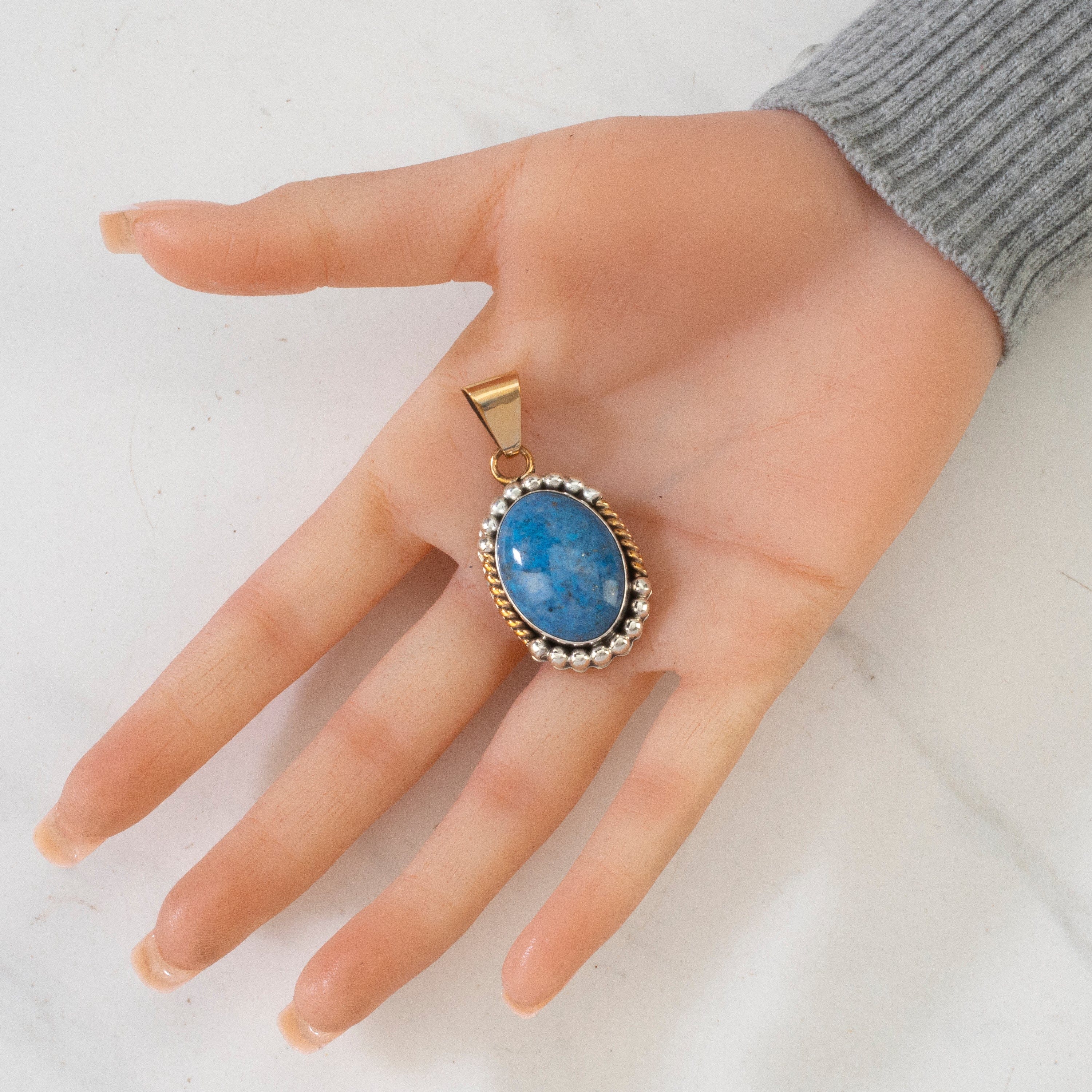 Kalifano Native American Jewelry L. Sheka Denim Lapis Navajo USA Native American Made 925 Sterling Silver & 12K Gold Filled Pendant NAN600.028