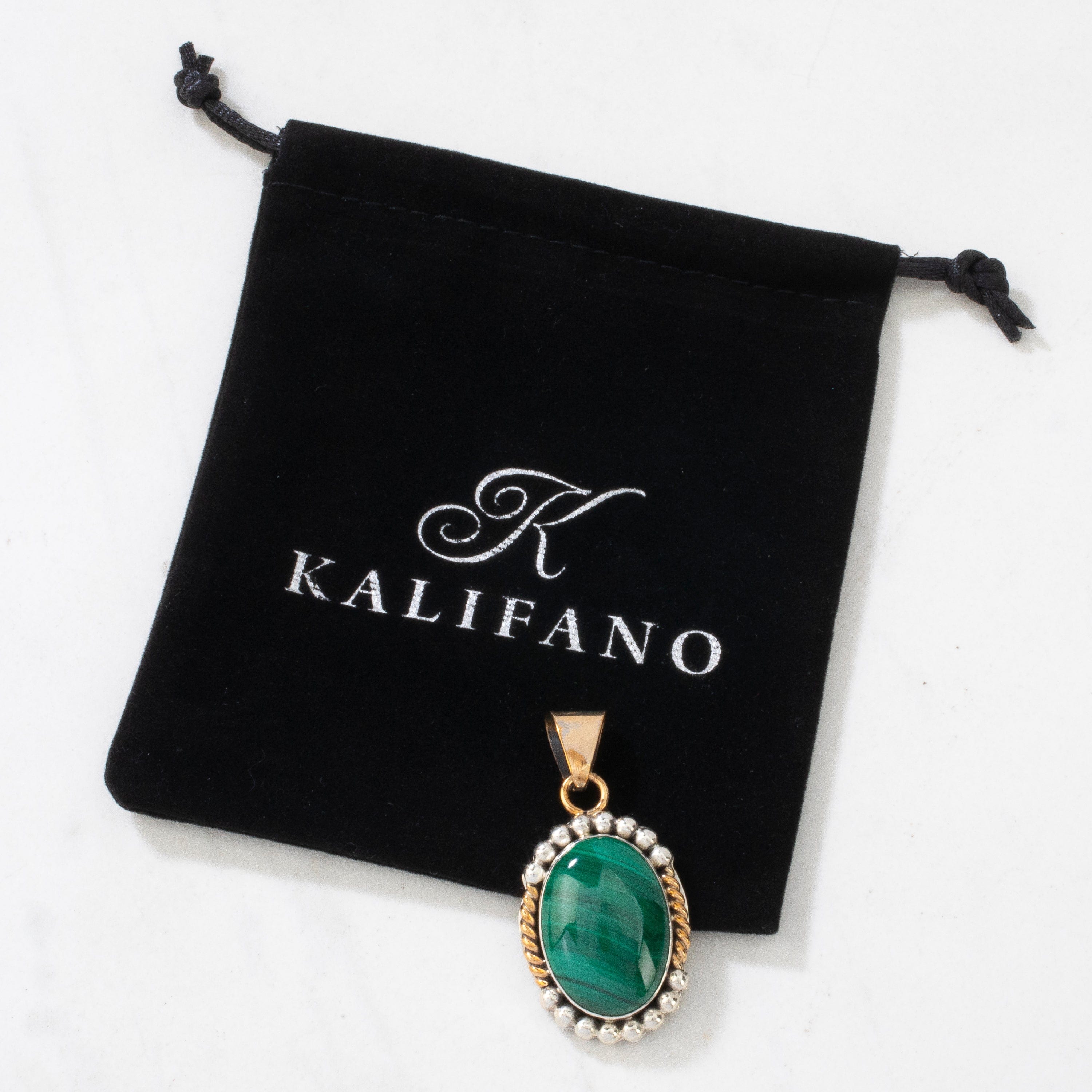 Kalifano Native American Jewelry L. Sheka Malachite Navajo USA Native American Made 925 Sterling Silver & 12K Gold Filled Pendant NAN600.031