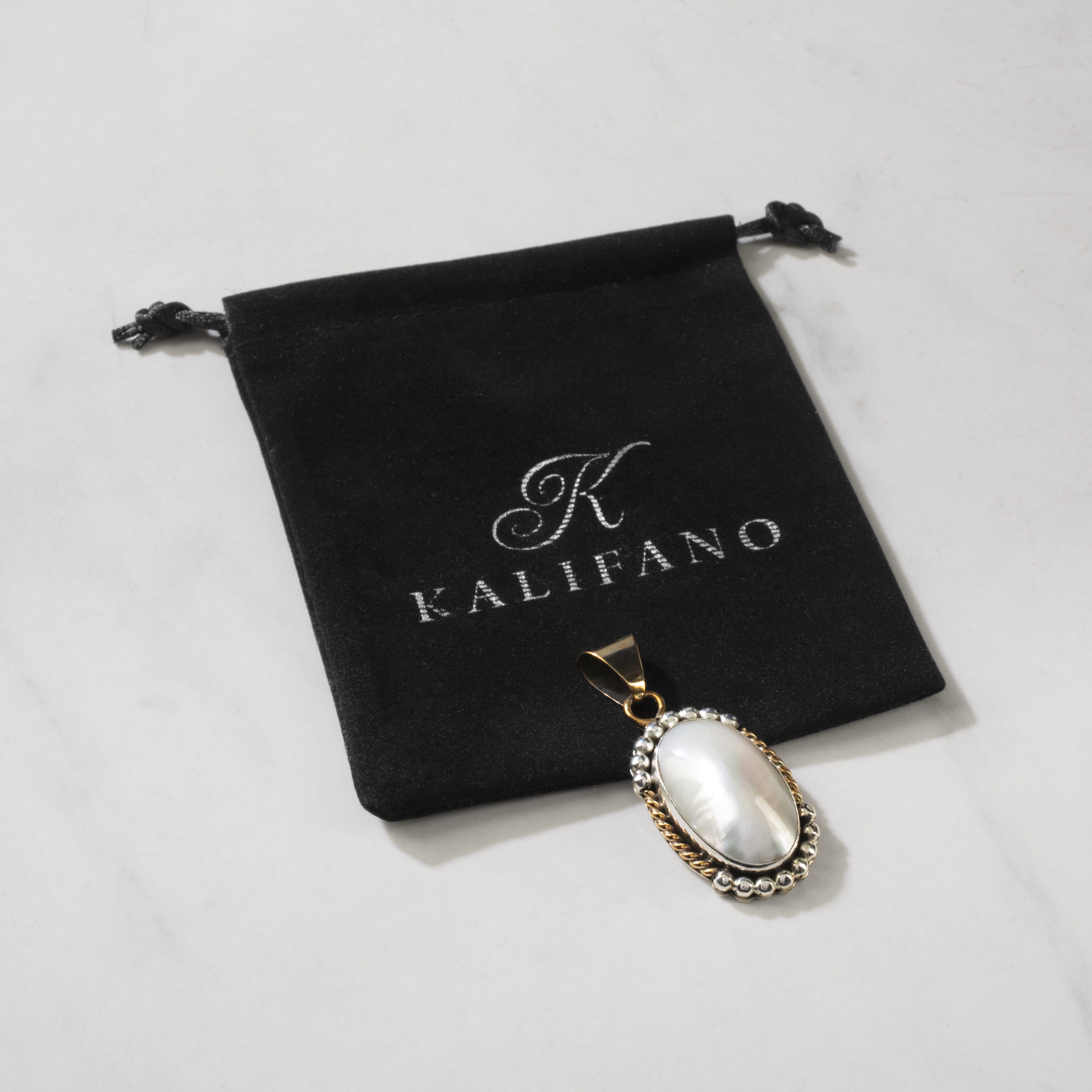 Kalifano Native American Jewelry L. Sheka Mother of Pearl Navajo USA Native American Made 925 Sterling Silver & 12K Gold Filled Pendant NAN500.014