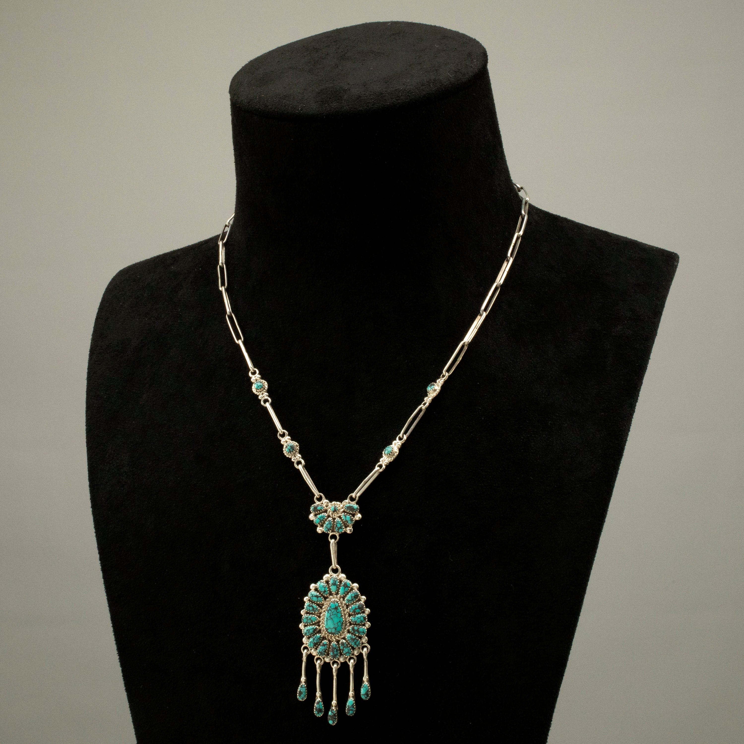 Kalifano Native American Jewelry L.W. Genuine Turquoise Navajo USA Native American Made 925 Sterling Silver Necklace & Earrings Set NAN700.015