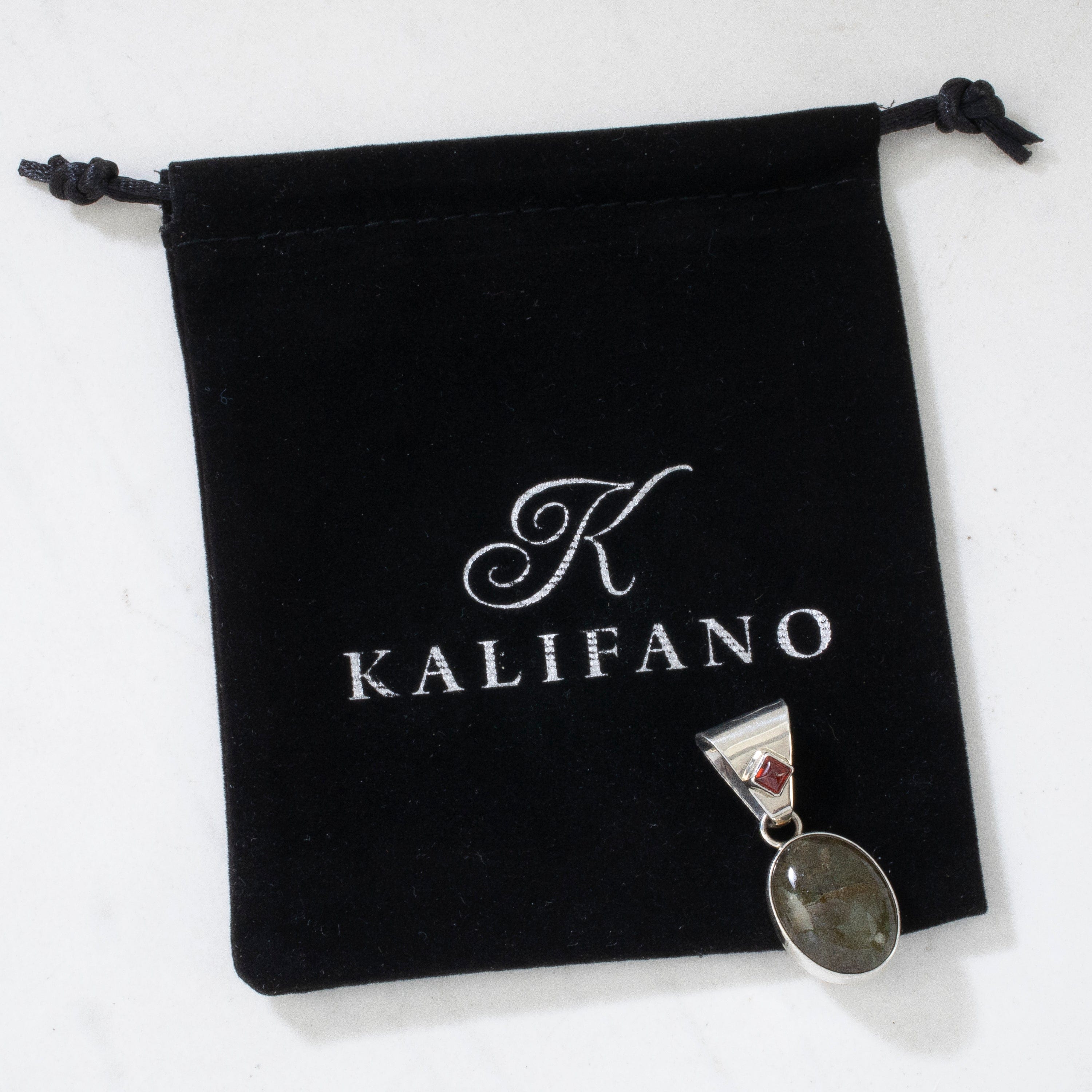 Kalifano Native American Jewelry Labradorite & Amber Navajo USA Native American Made 925 Sterling Silver Pendant NAN300.012
