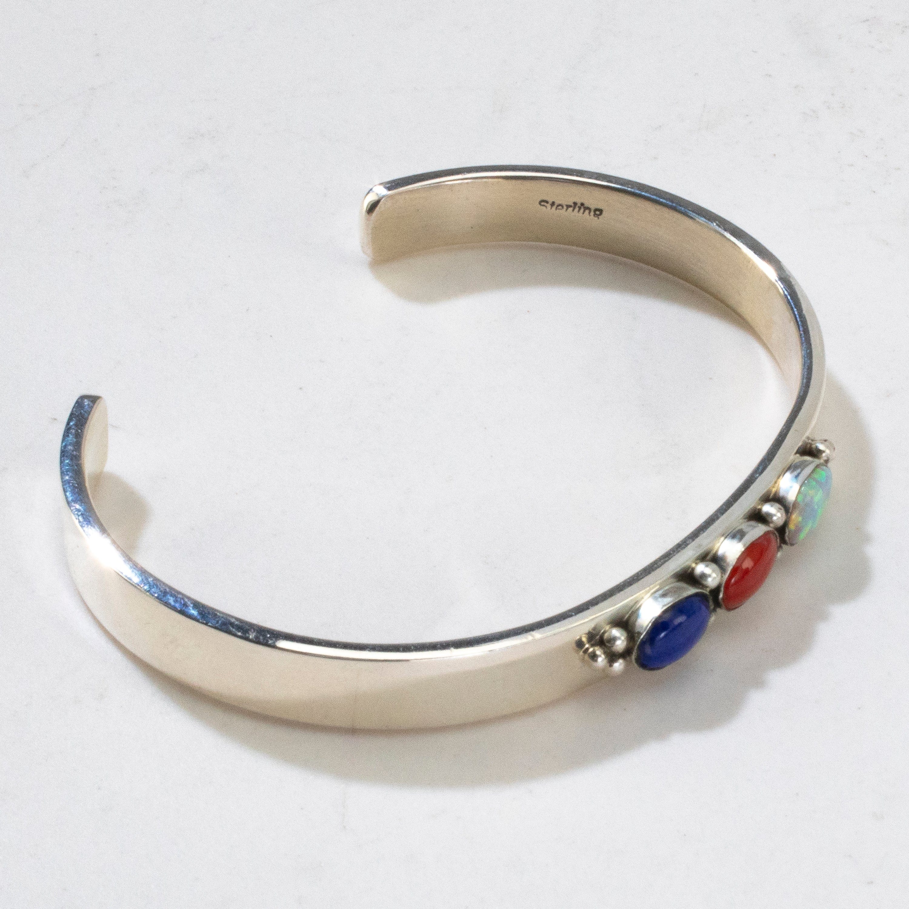 Kalifano Native American Jewelry Lapis, Coral, and Opal Navajo USA Native American Made 925 Sterling Silver Cuff NAB600.025