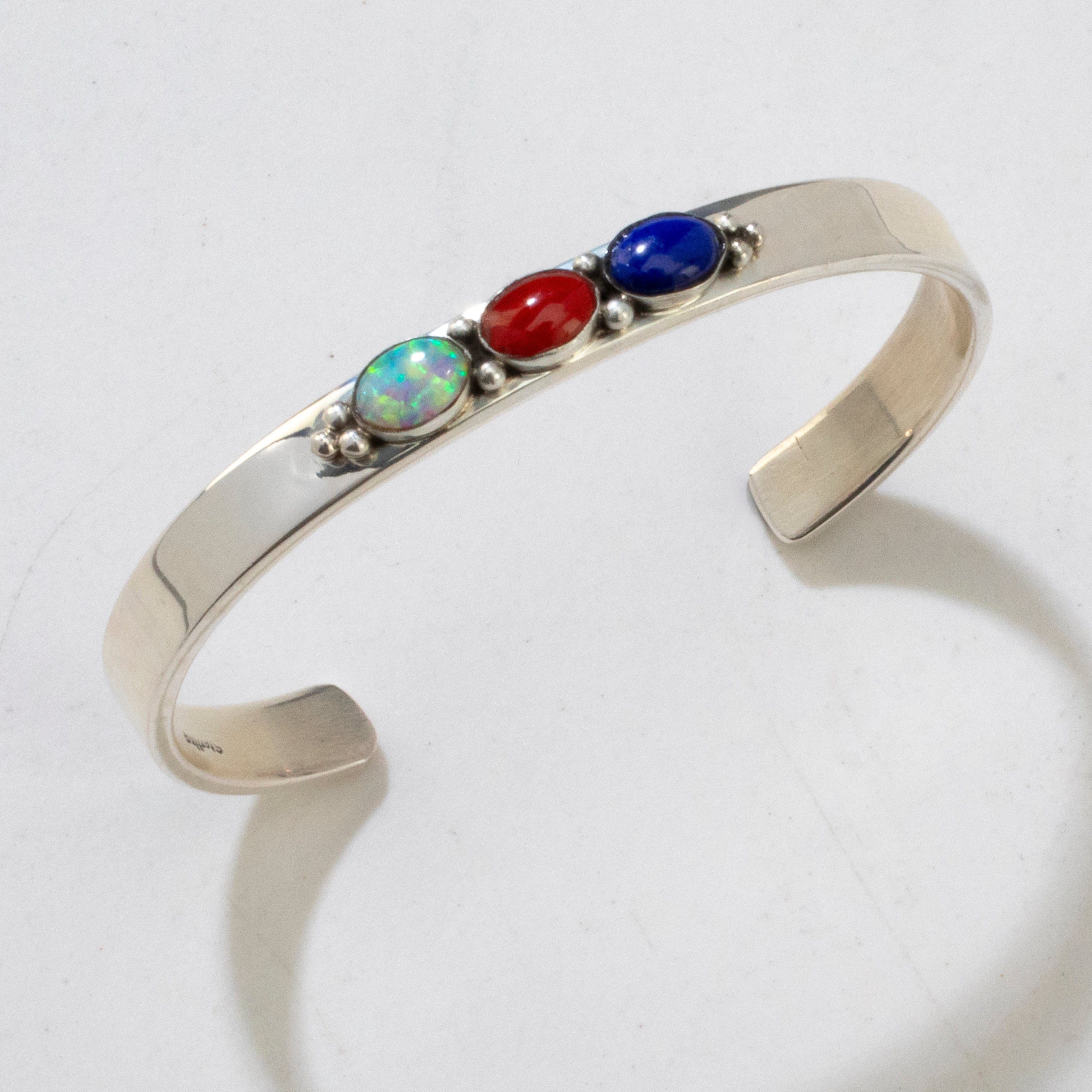 Kalifano Native American Jewelry Lapis, Coral, and Opal Navajo USA Native American Made 925 Sterling Silver Cuff NAB600.025