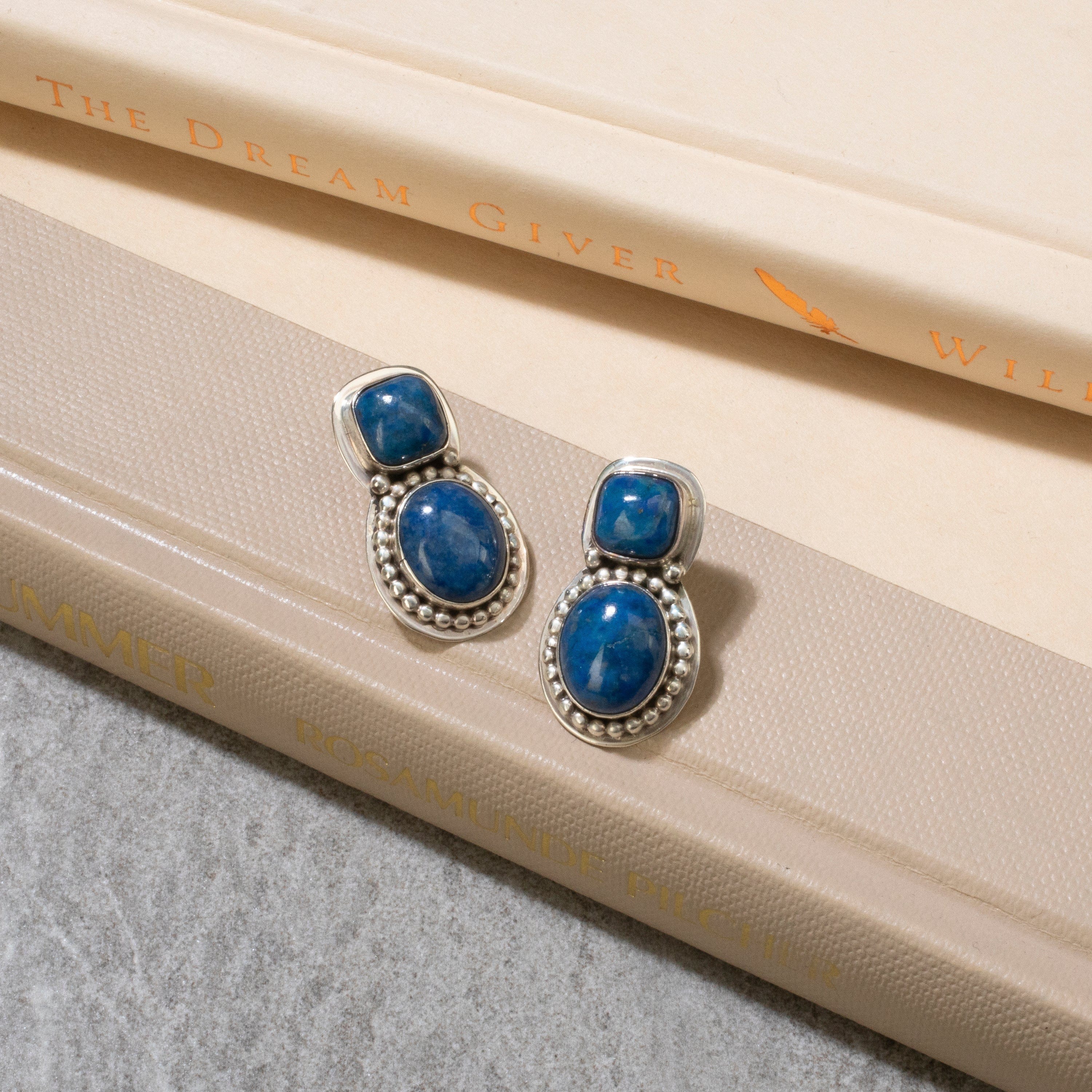 Kalifano Native American Jewelry Lapis Navajo USA Native American Made 925 Sterling Silver Earrings with Stud Backing NAE400.034