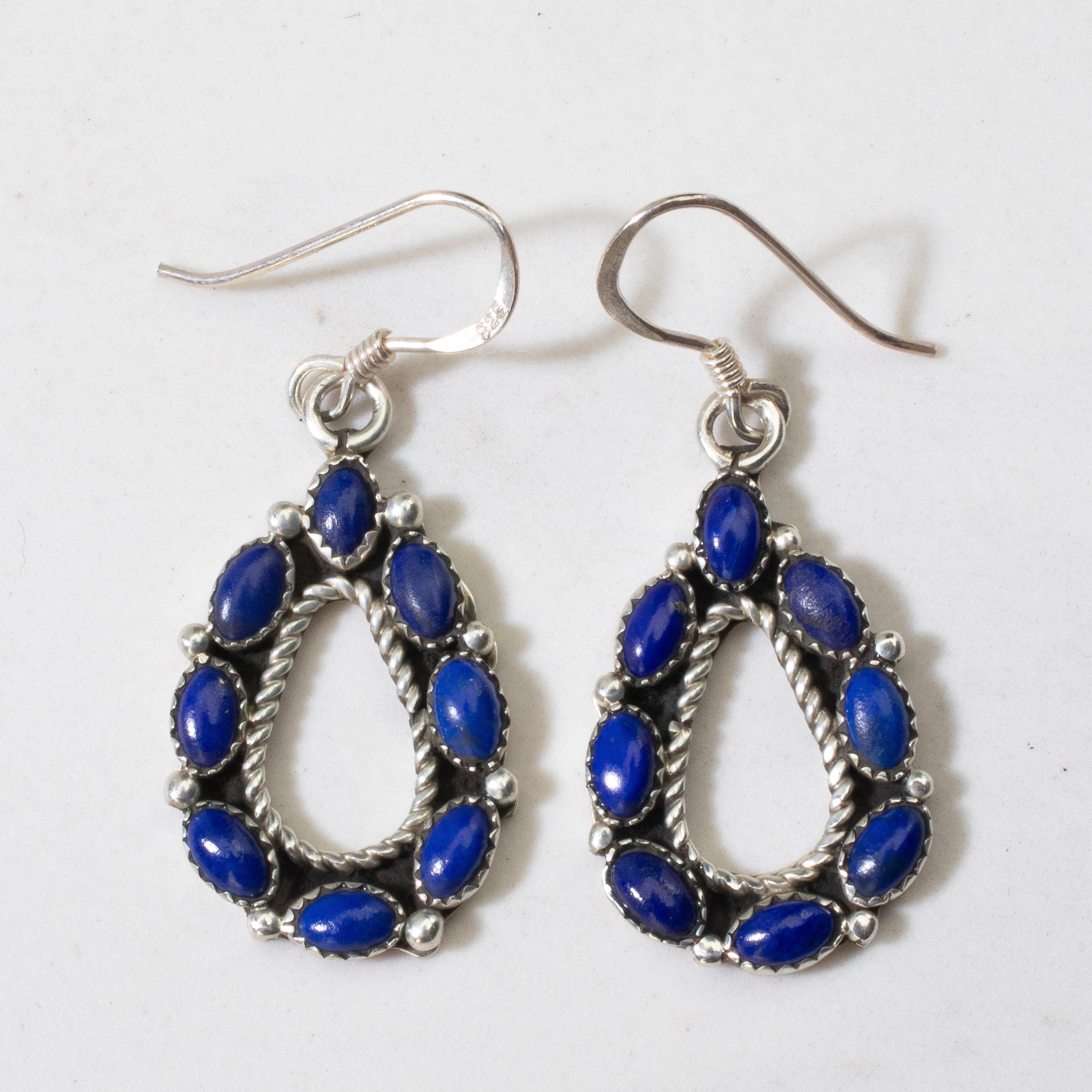 Kalifano Native American Jewelry Lapis Teardrop Navajo USA Native American Made 925 Sterling Silver Earrings with French Hook NAE300.034