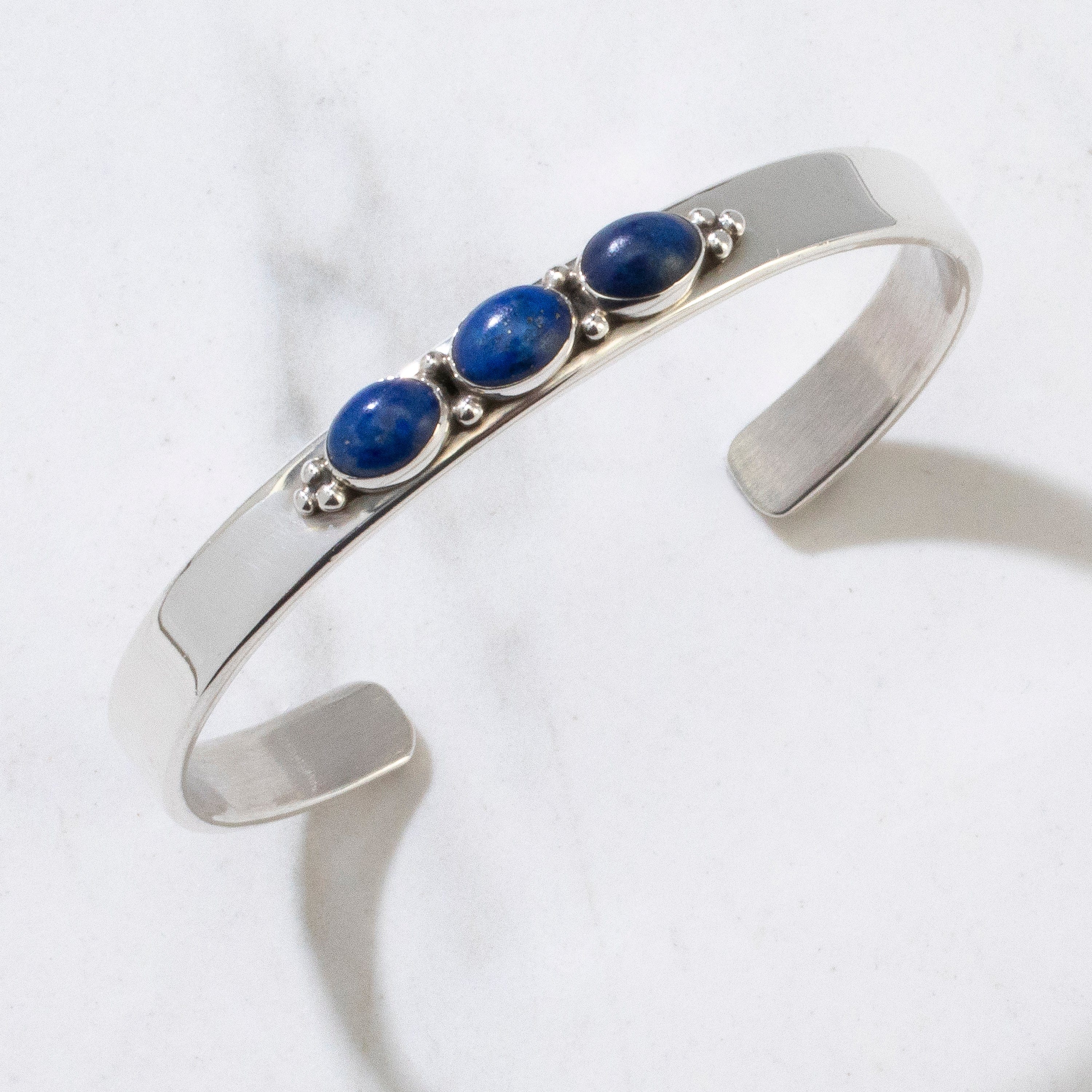 Kalifano Native American Jewelry Lapis Triple Stone Navajo USA Native American Made 925 Sterling Silver Cuff NAB500.015