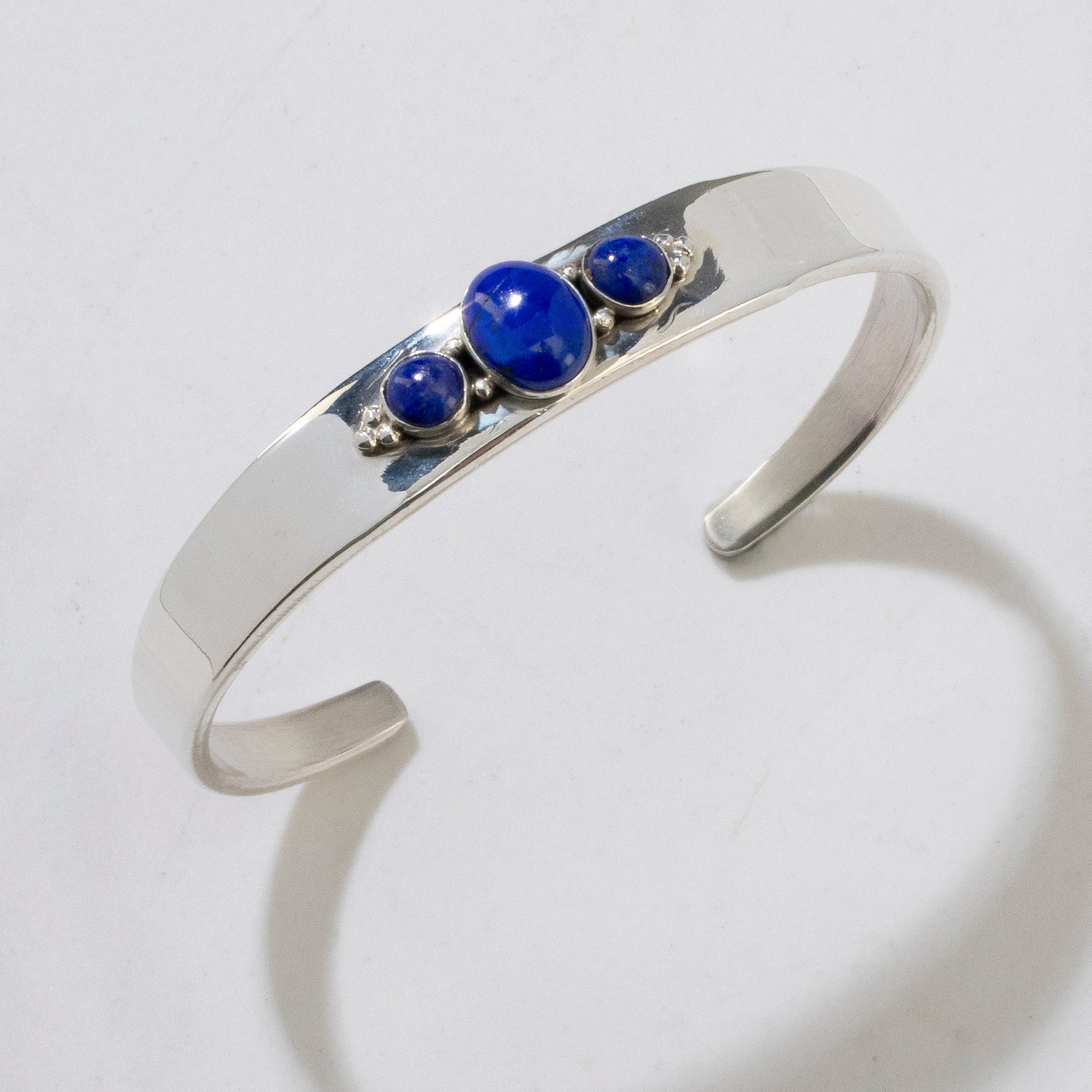 Kalifano Native American Jewelry Lapis Triple Stone Navajo USA Native American Made 925 Sterling Silver Cuff NAB600.024