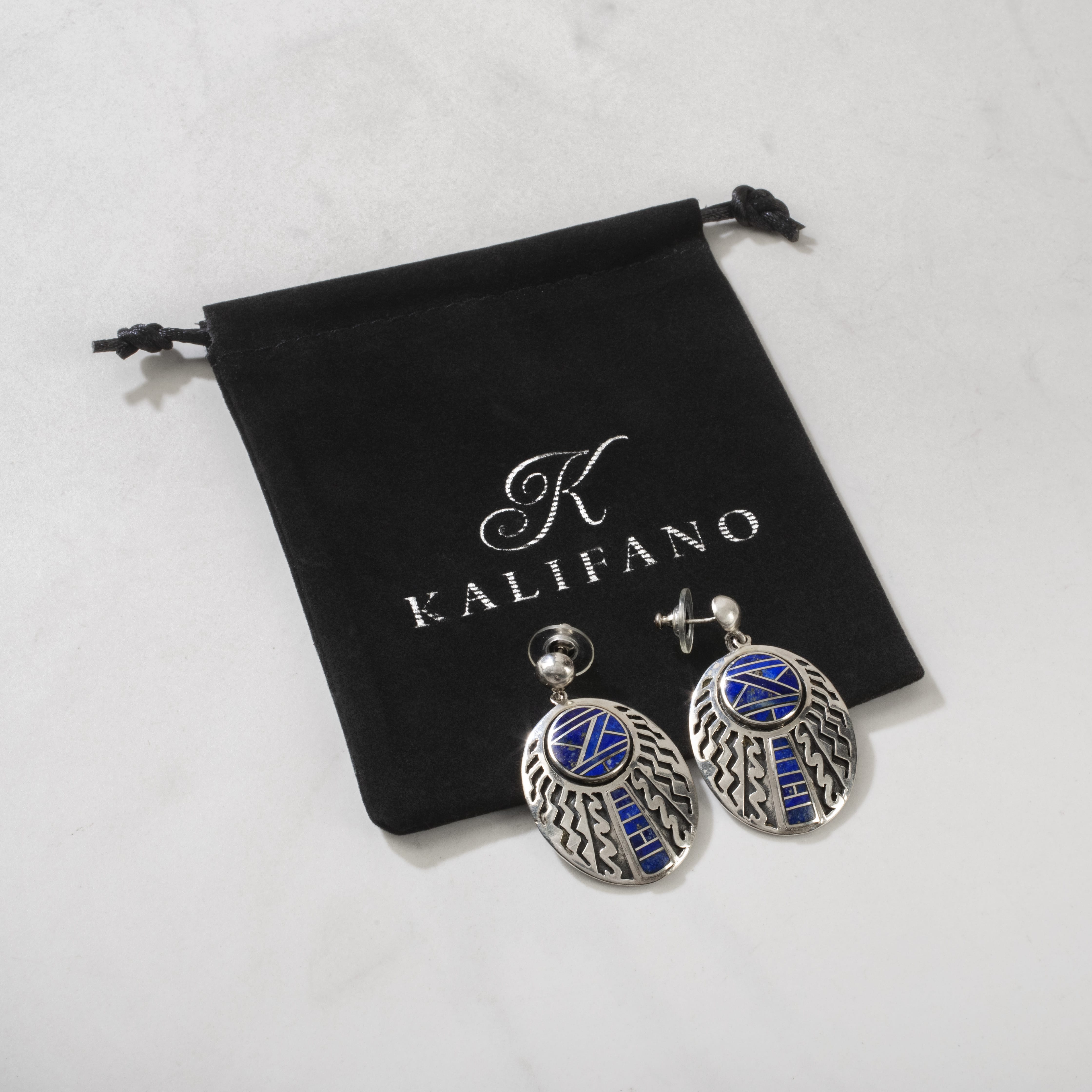Kalifano Native American Jewelry Lapis USA Native American Made 925 Sterling Silver Earrings with Stud Backing NAE800.010