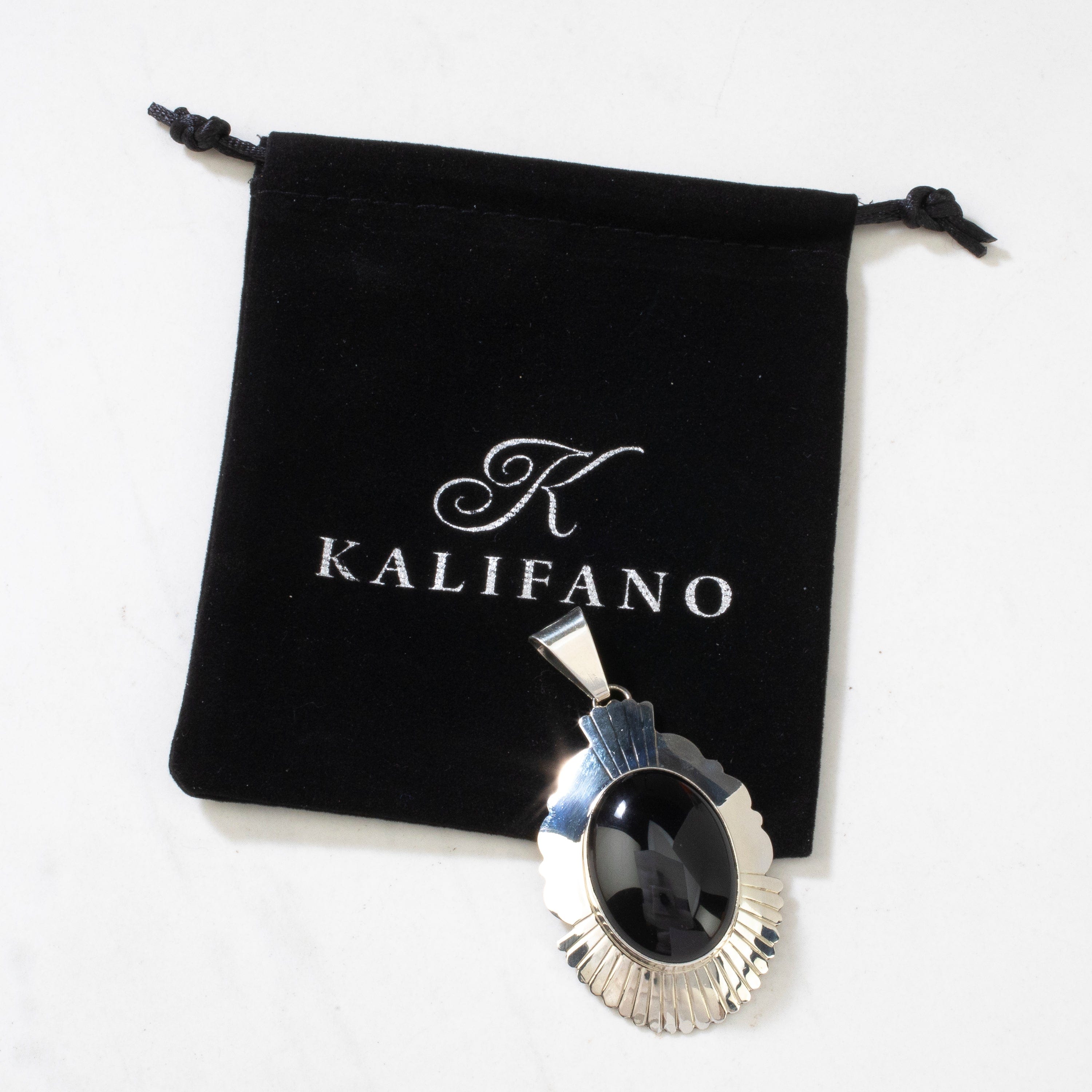 KALIFANO | Black Onyx Navajo USA Native Made 925 Silver Pendant