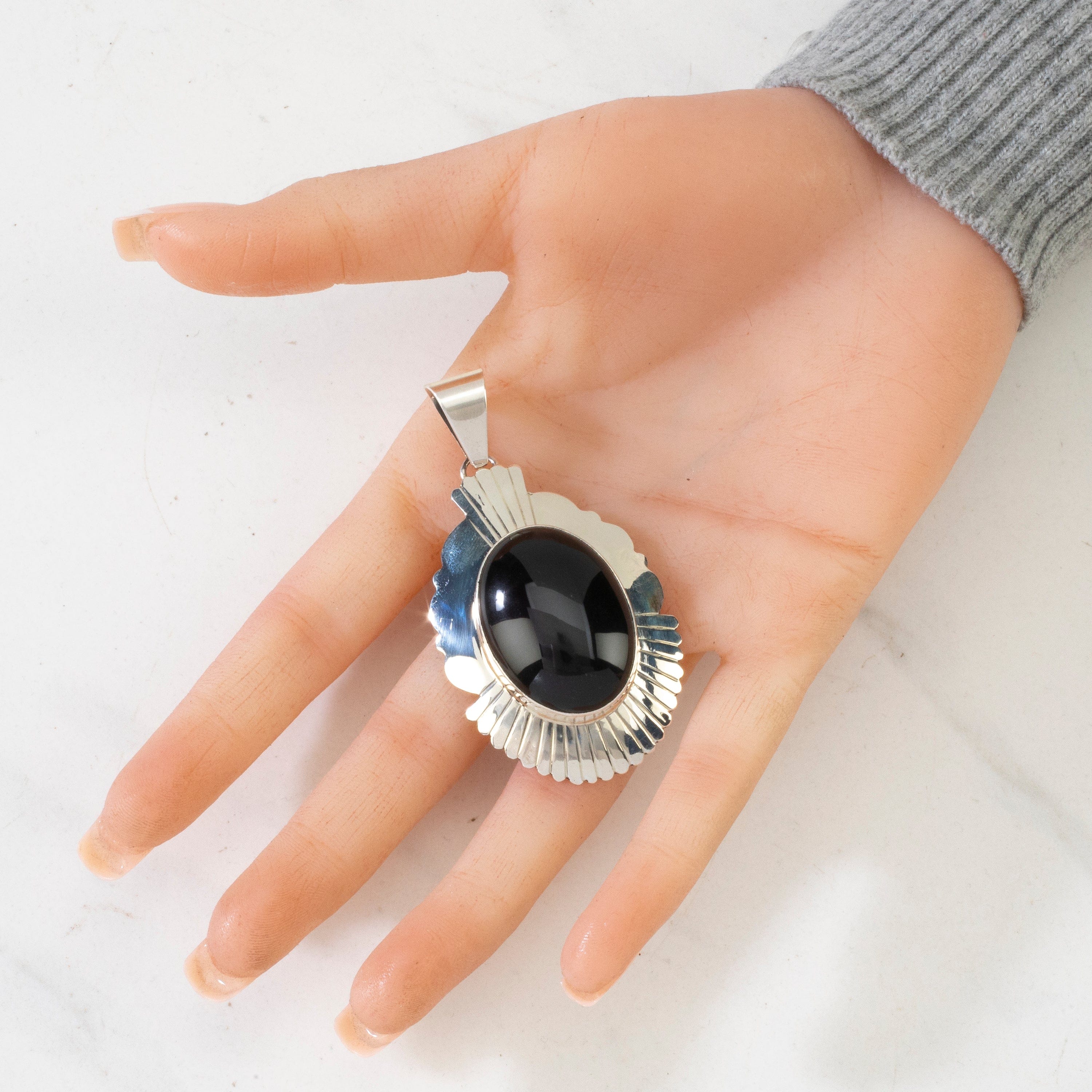 Kalifano Native American Jewelry Leonard James Black Onyx Navajo USA Native American Made 925 Sterling Silver Pendant NAN600.029