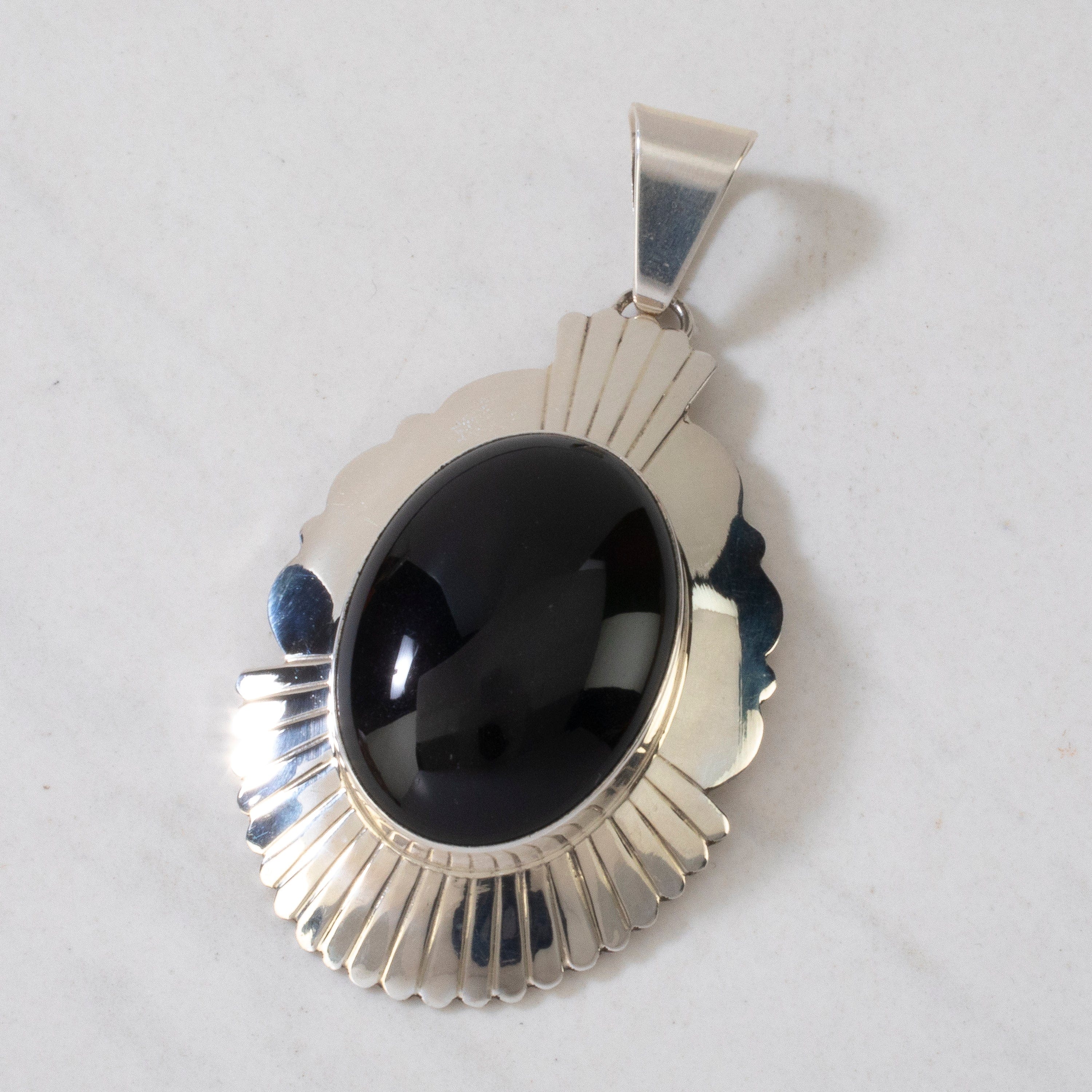 KALIFANO | Black Onyx Navajo USA Native Made 925 Silver Pendant