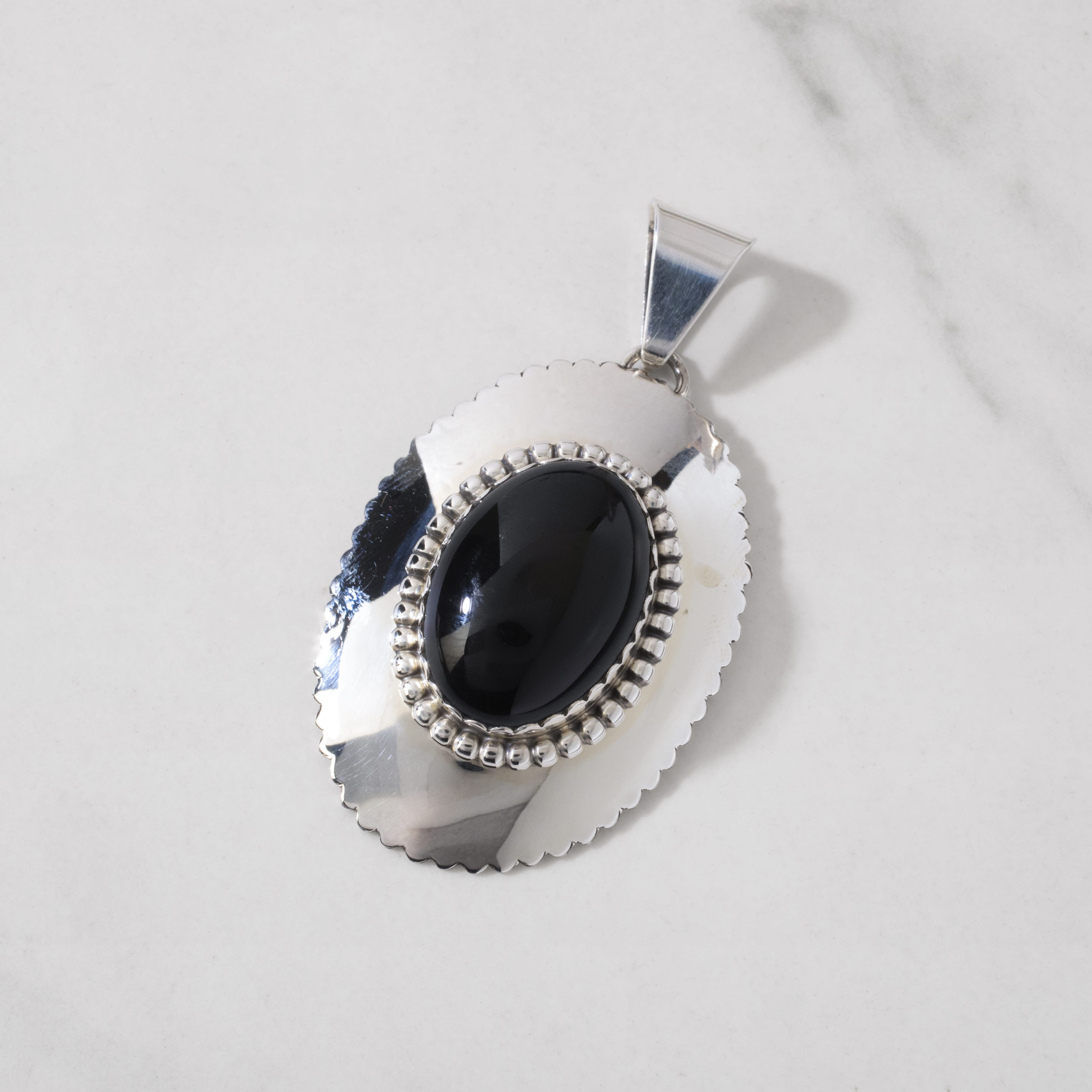Kalifano Native American Jewelry Leonard James Black Onyx Navajo USA Native American Made 925 Sterling Silver Pendant NAN650.002