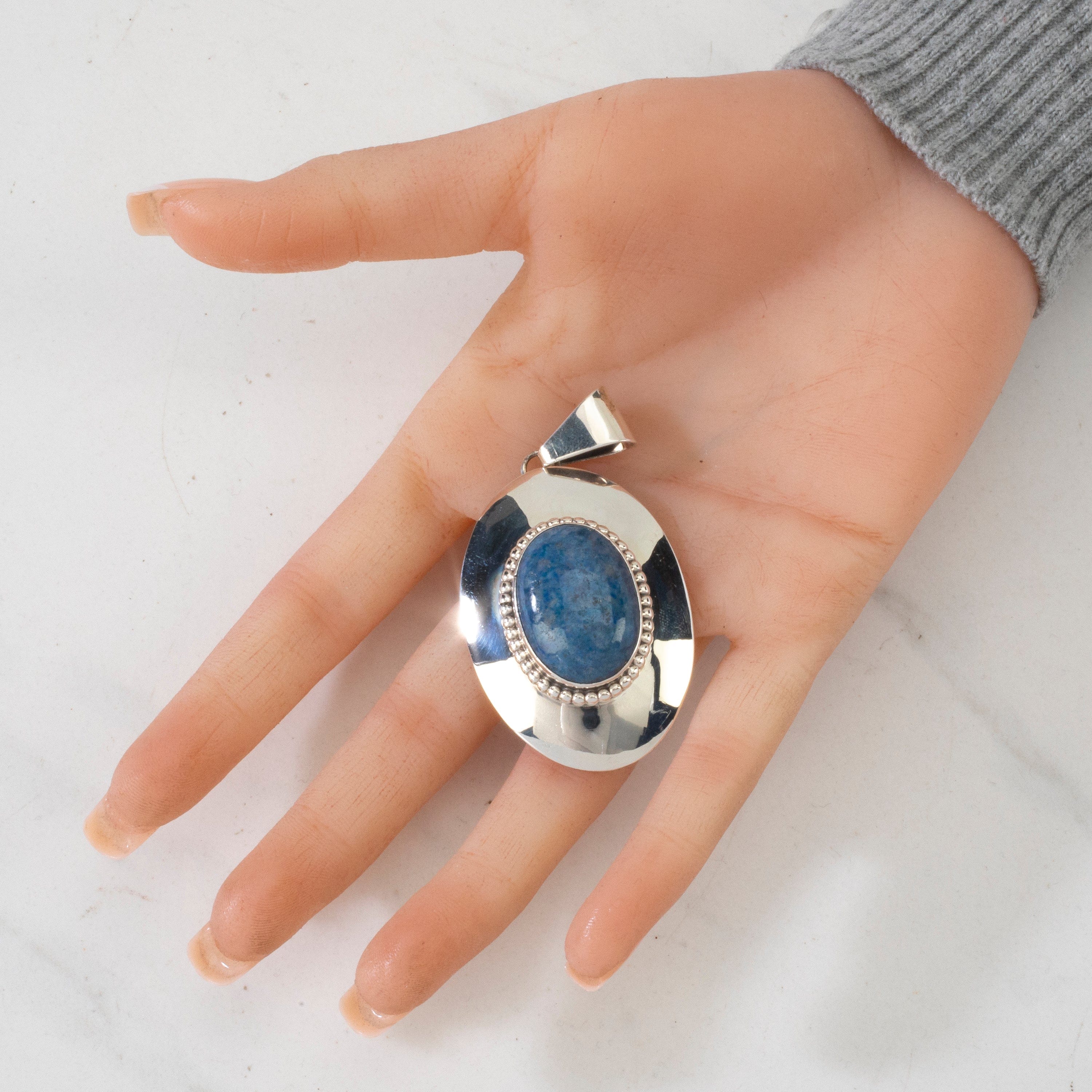 Kalifano Native American Jewelry Leonard James Denim Lapis Navajo USA Native American Made 925 Sterling Silver Pendant NAN650.004