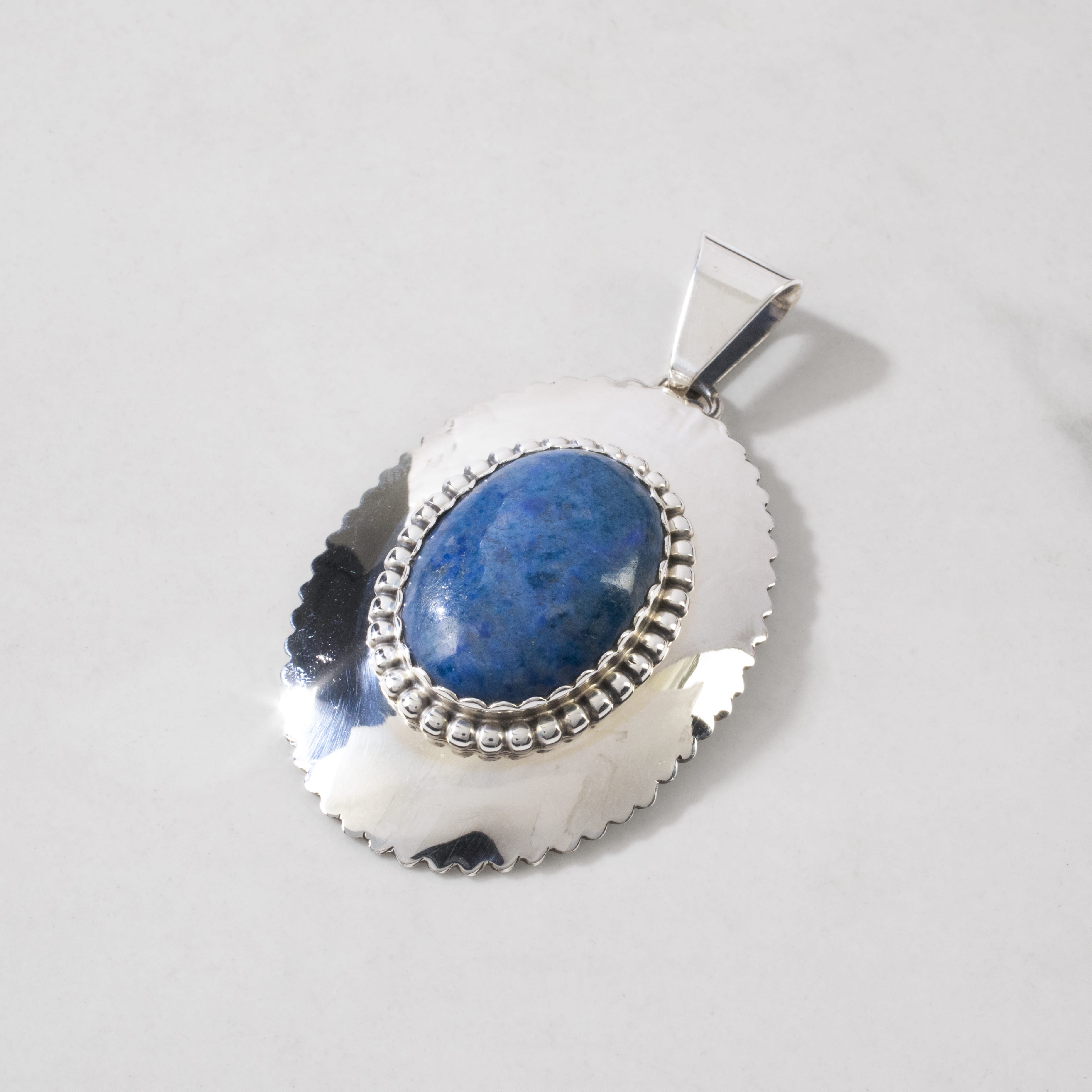 Kalifano Native American Jewelry Leonard James Denim Lapis Navajo USA Native American Made 925 Sterling Silver Pendant NAN700.020