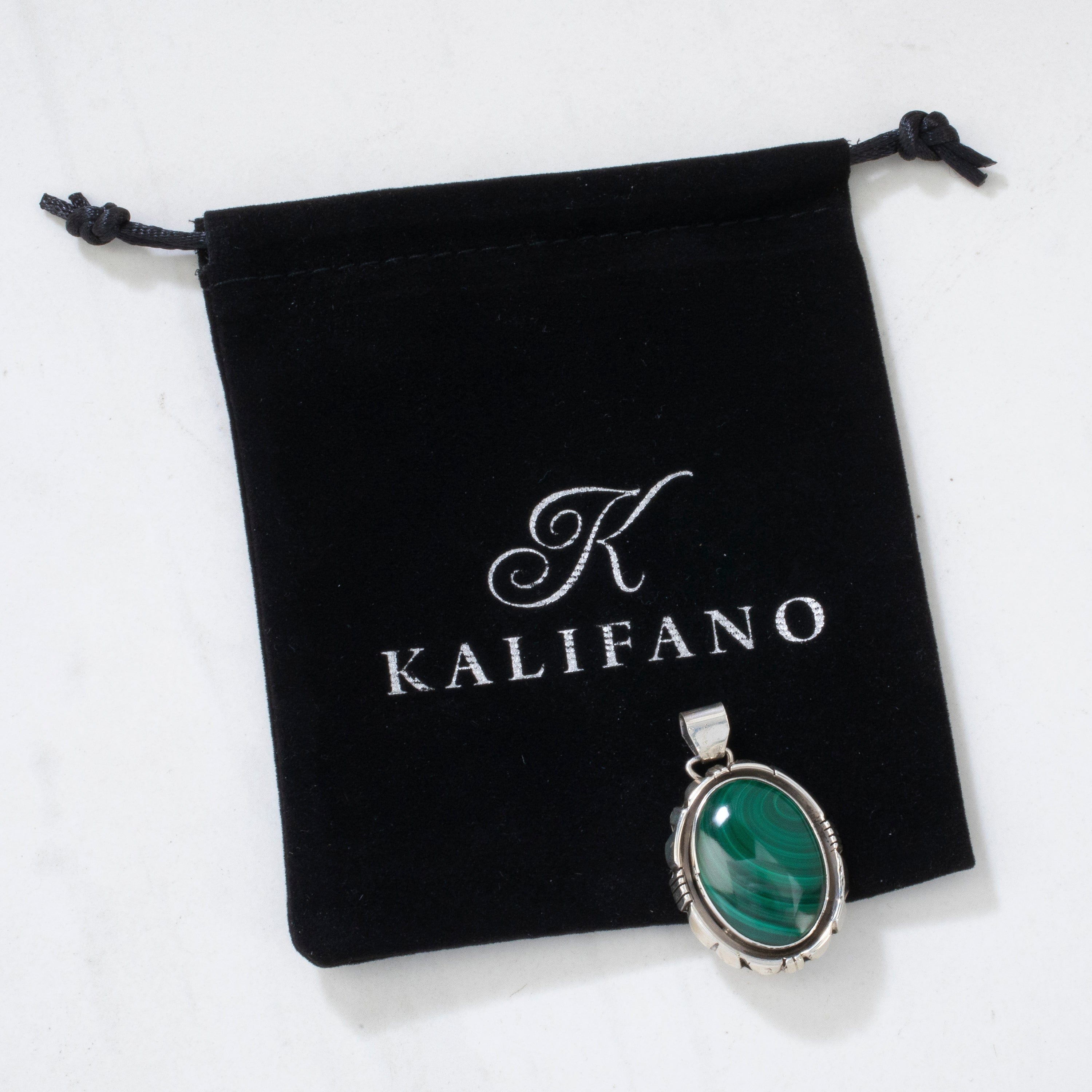 Kalifano Native American Jewelry Malachite USA Native American Made 925 Sterling Silver Pendant NAN400.018