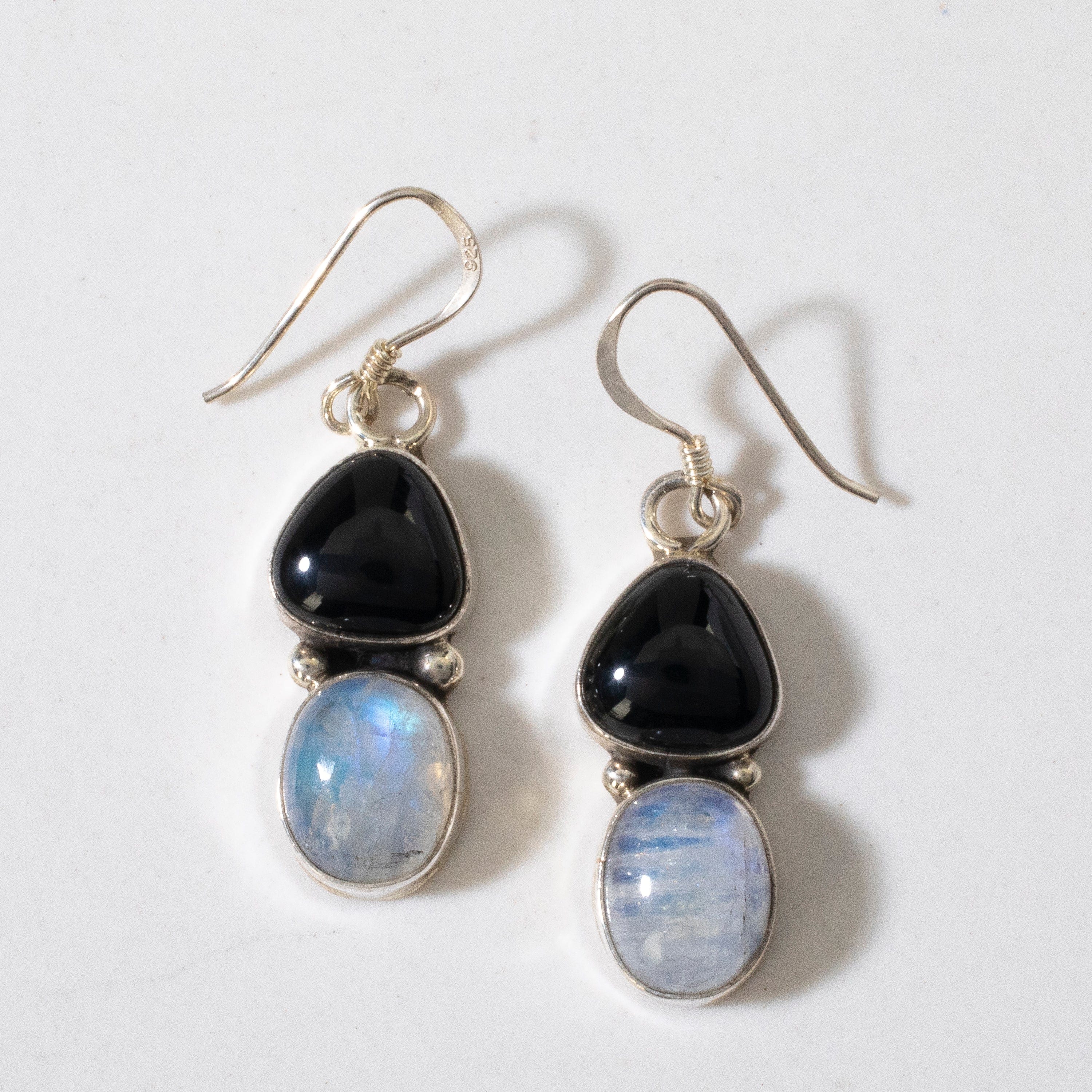 Kalifano Native American Jewelry Moonstone & Black Opal Dangle USA Native American Made 925 Sterling Silver Earrings with French Hook NAE400.043