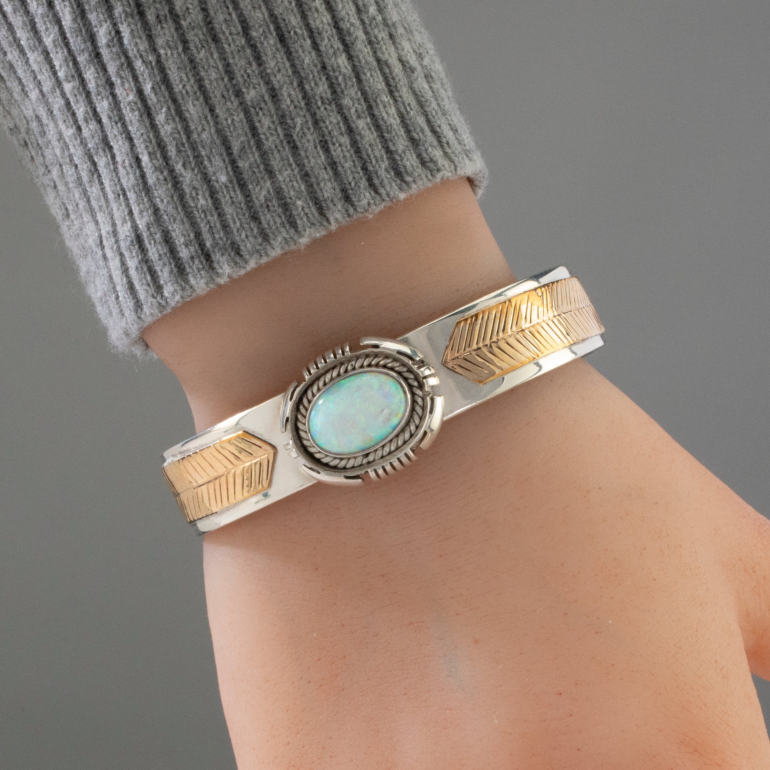 Kalifano Native American Jewelry Opal Navajo USA Native American Made 925 Sterling Silver Cuff NAB1000.019