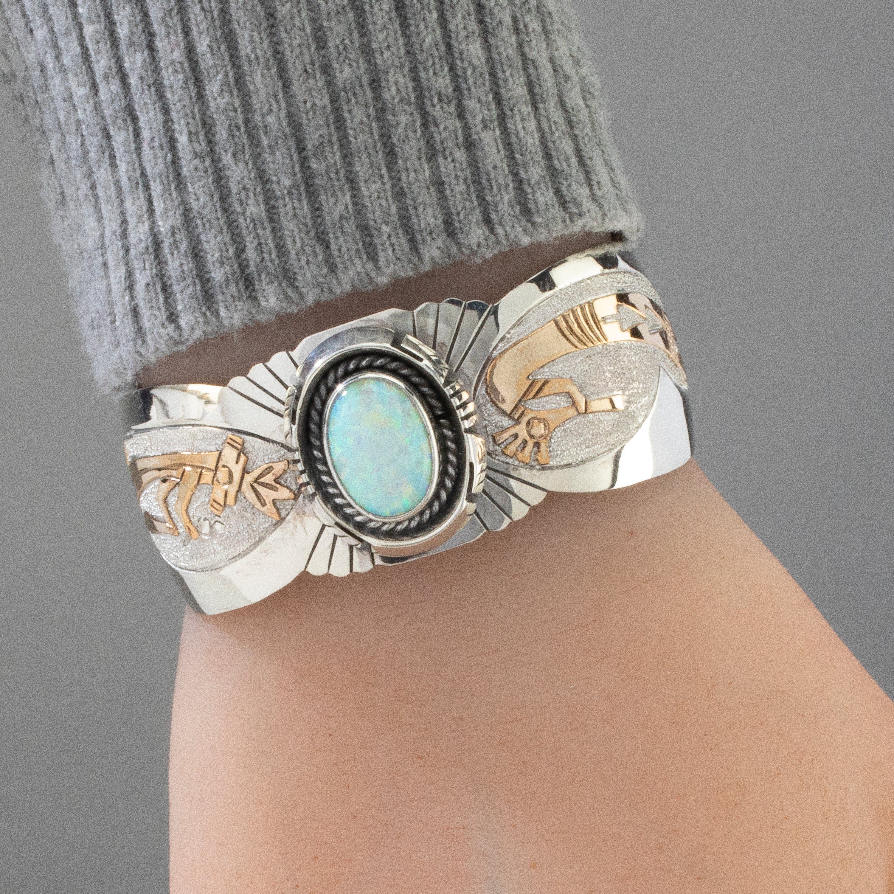 Kalifano Native American Jewelry Opal Navajo USA Native American Made 925 Sterling Silver Cuff NAB900.047