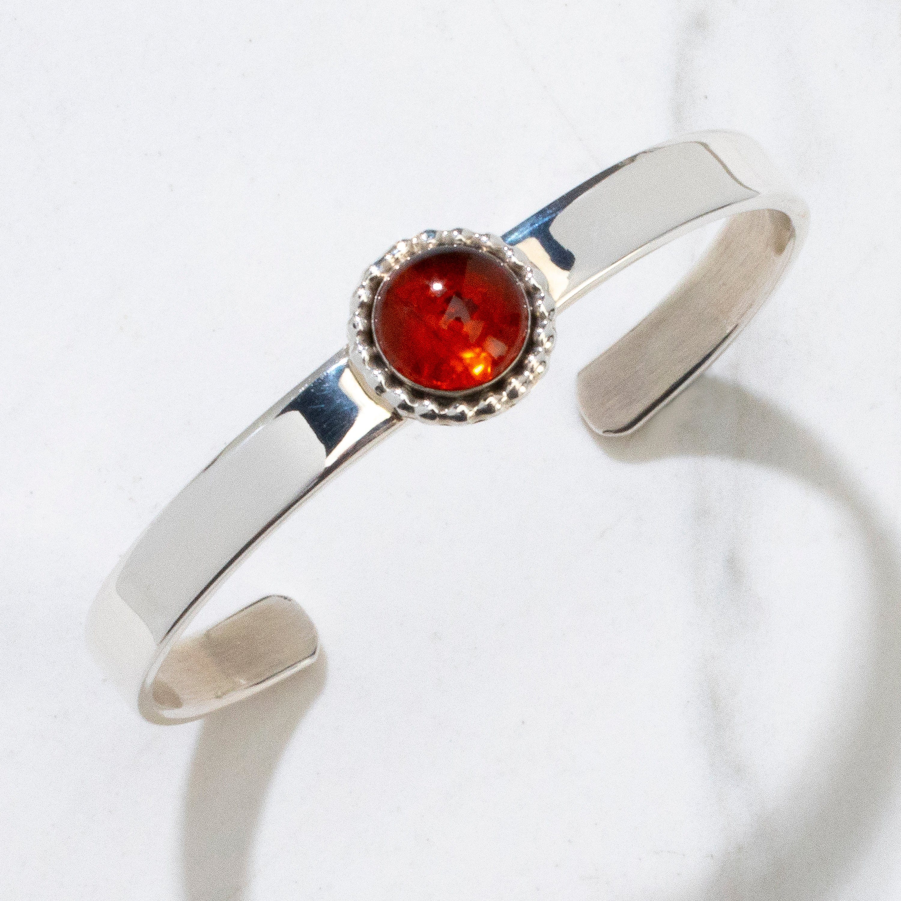 Kalifano Native American Jewelry Patrick Yazzie Amber Navajo USA Native American Made 925 Sterling Silver Cuff NAB600.035